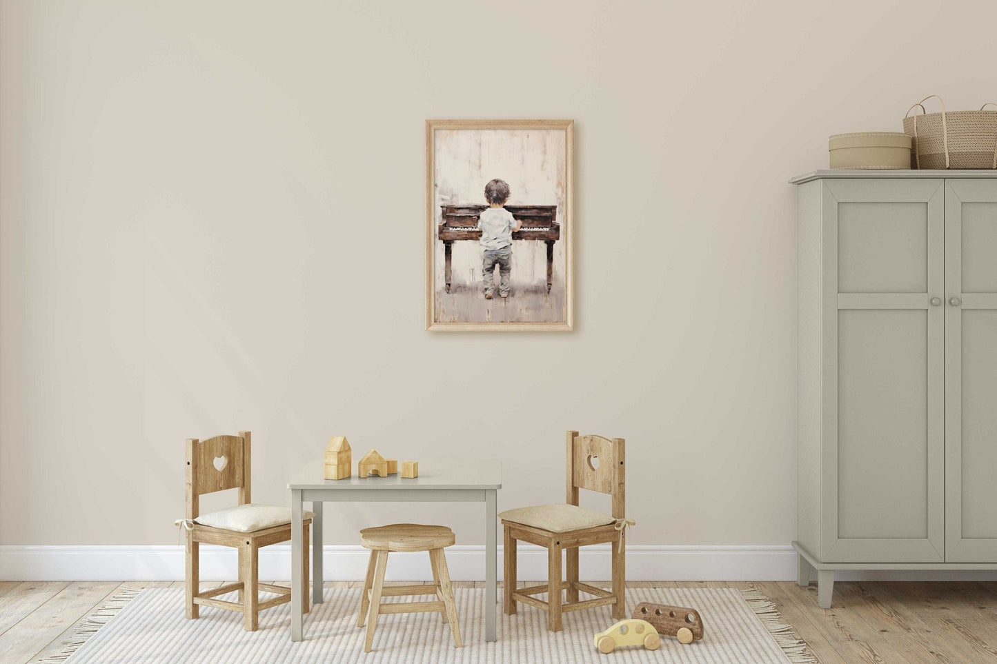 Boy Playing Piano Art, Music Nursery Decor, Vintage Toddler Room Decor - WildfieldPrints