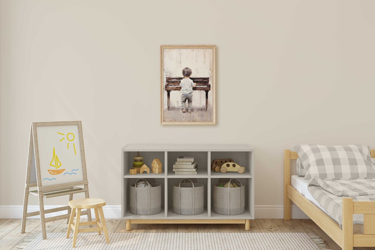 Boy Playing Piano Art, Music Nursery Decor, Vintage Toddler Room Decor - WildfieldPrints