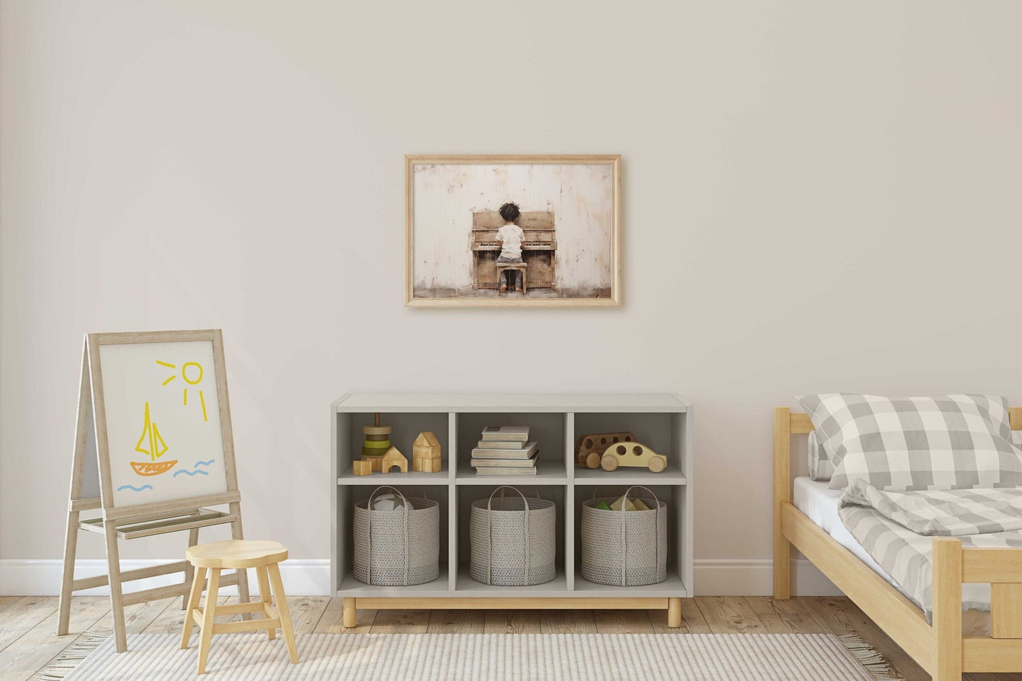 Boy Playing Piano, Nursery Wall Decor, Music Room Art - WildfieldPrints