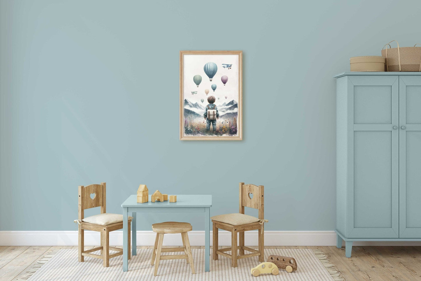 Boys Adventure Nursery Decor, Hot Air Balloons & Airplanes Art - WildfieldPrints