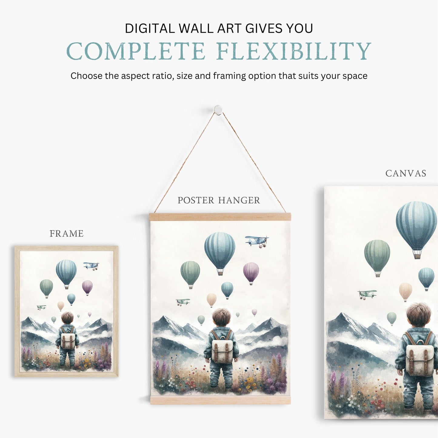 Boys Adventure Nursery Decor, Hot Air Balloons & Airplanes Art - WildfieldPrints