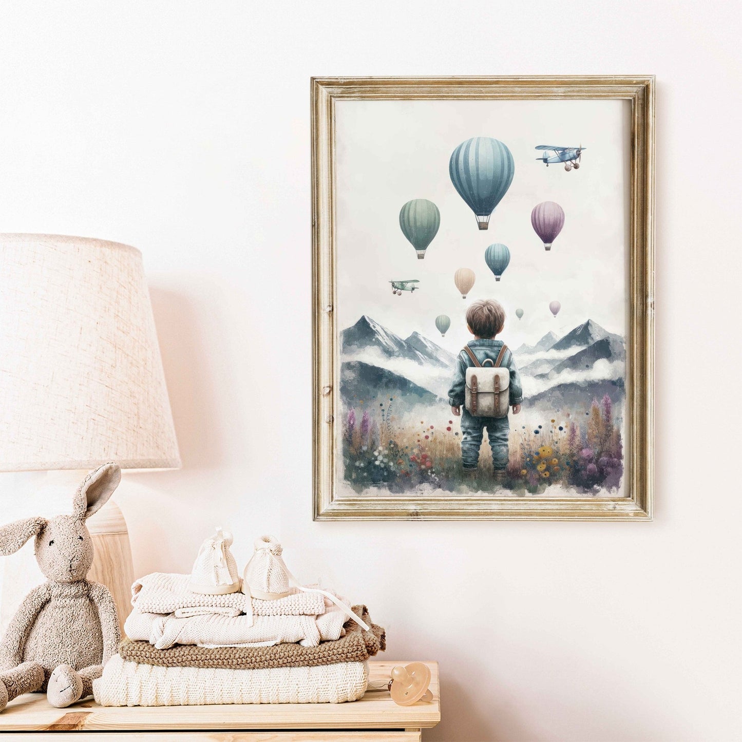 Boys Adventure Nursery Decor, Hot Air Balloons & Airplanes Art - WildfieldPrints