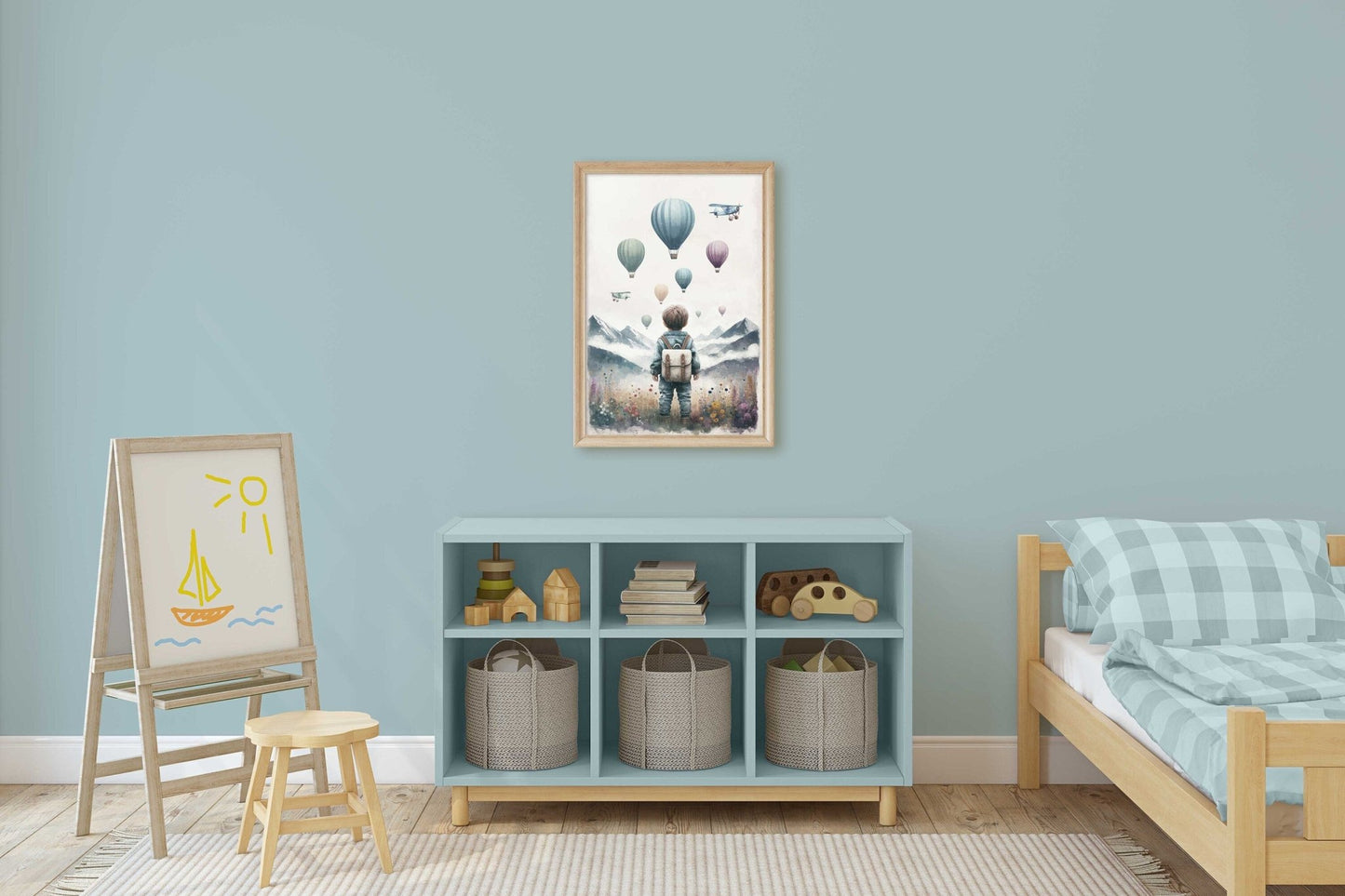 Boys Adventure Nursery Decor, Hot Air Balloons & Airplanes Art - WildfieldPrints