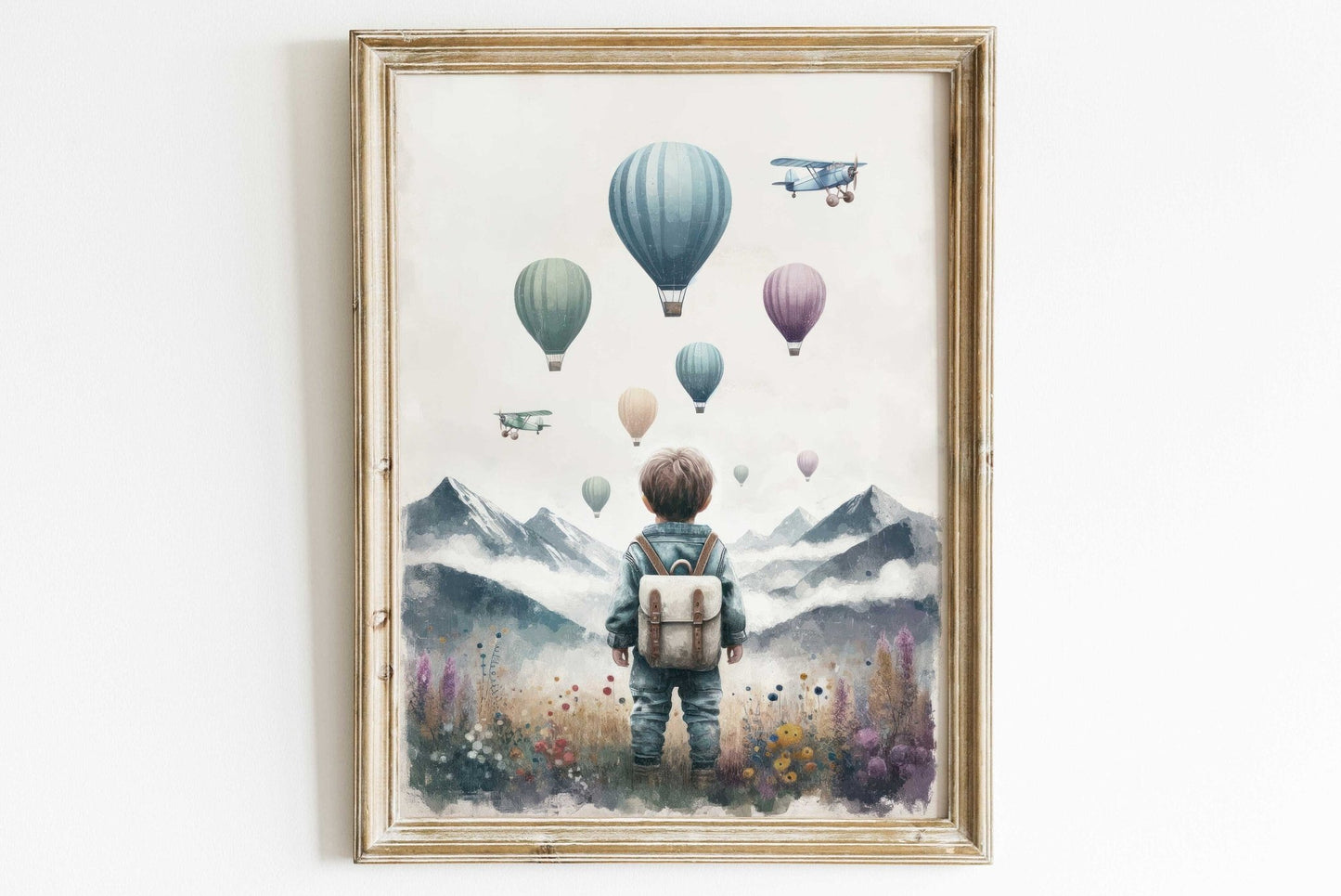 Boys Adventure Nursery Decor, Hot Air Balloons & Airplanes Art - WildfieldPrints