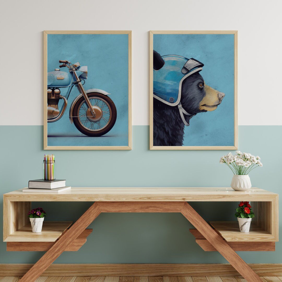 Boys Room Motorcycle Decor, Unique Vintage Style Prints, Cool Biker Art - WildfieldPrints