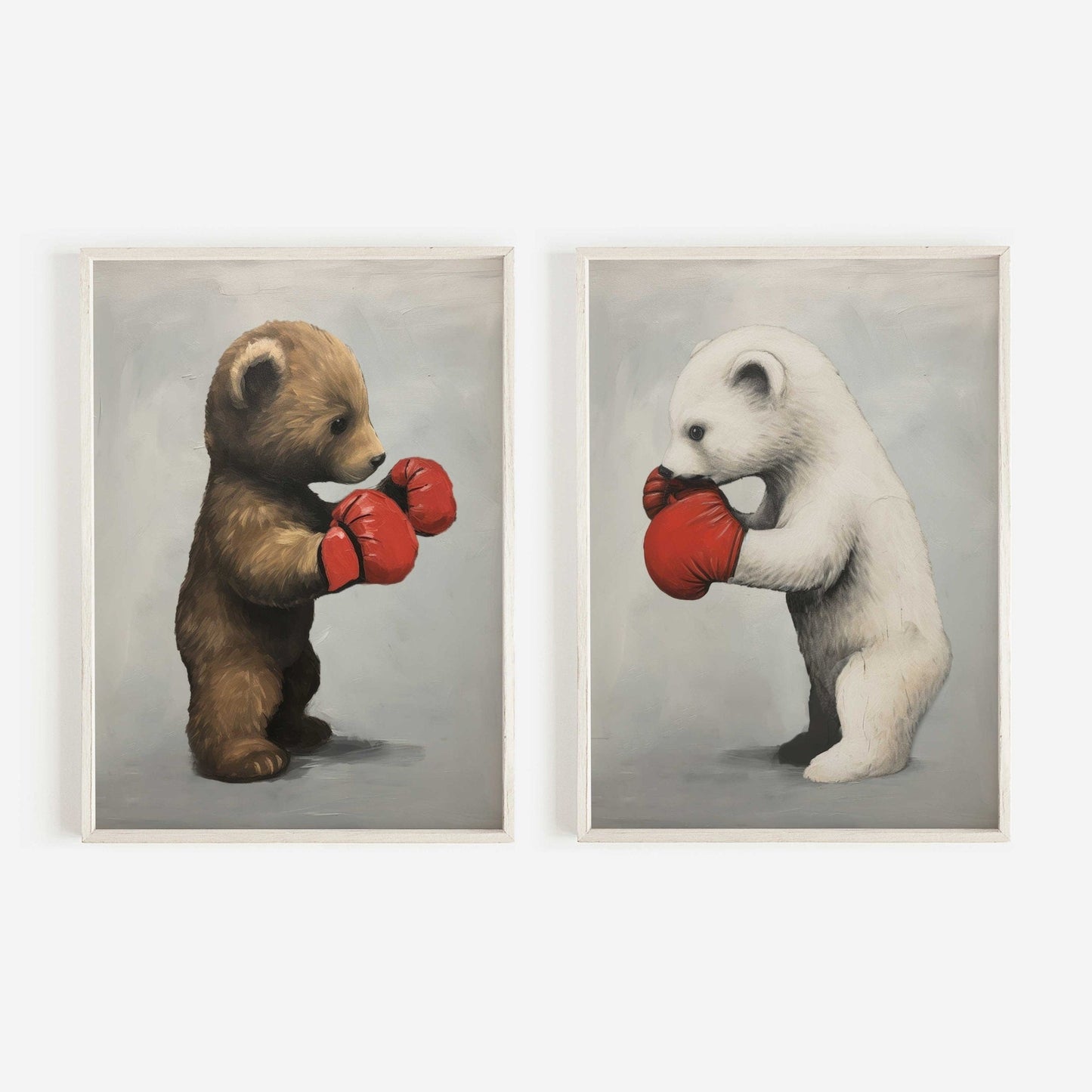 Boys Room Wall Art, Cool Decor for Little Boys, Bear Boxing Match - WildfieldPrints