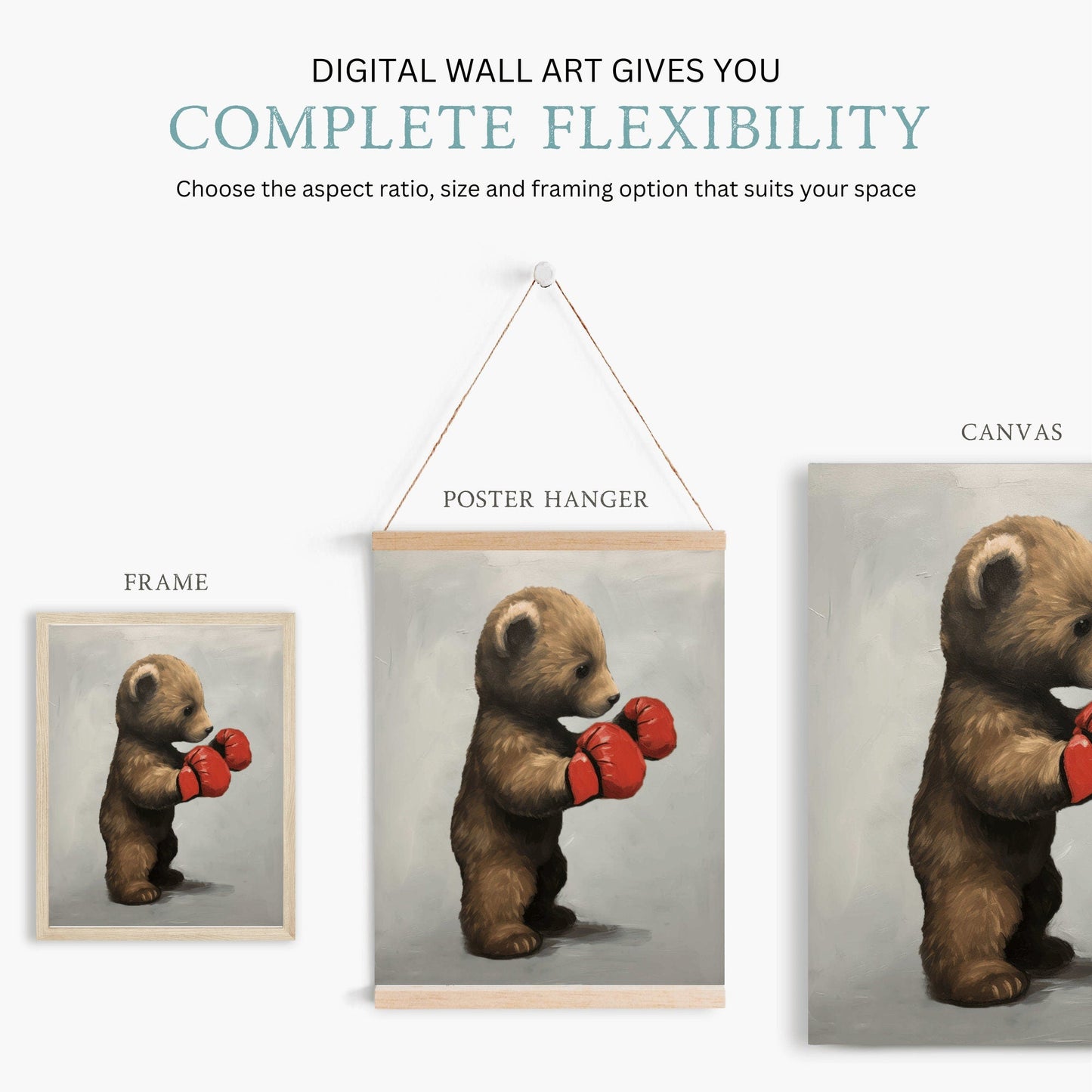Boys Room Wall Art, Cool Decor for Little Boys, Bear Boxing Match - WildfieldPrints