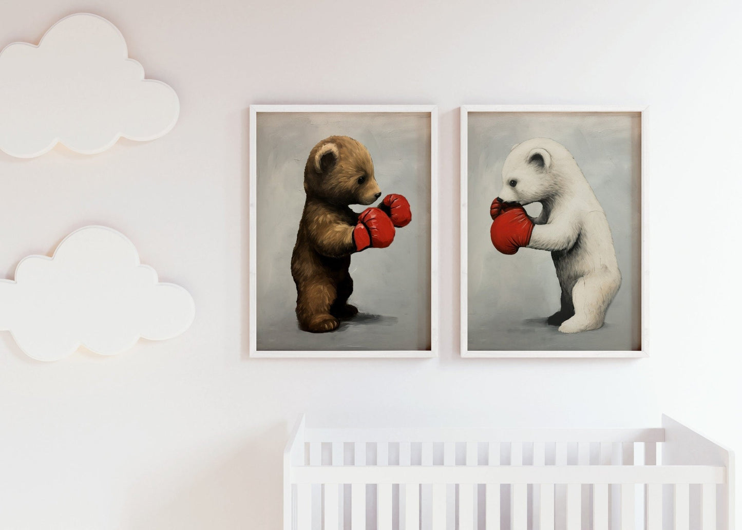 Boys Room Wall Art, Cool Decor for Little Boys, Bear Boxing Match - WildfieldPrints