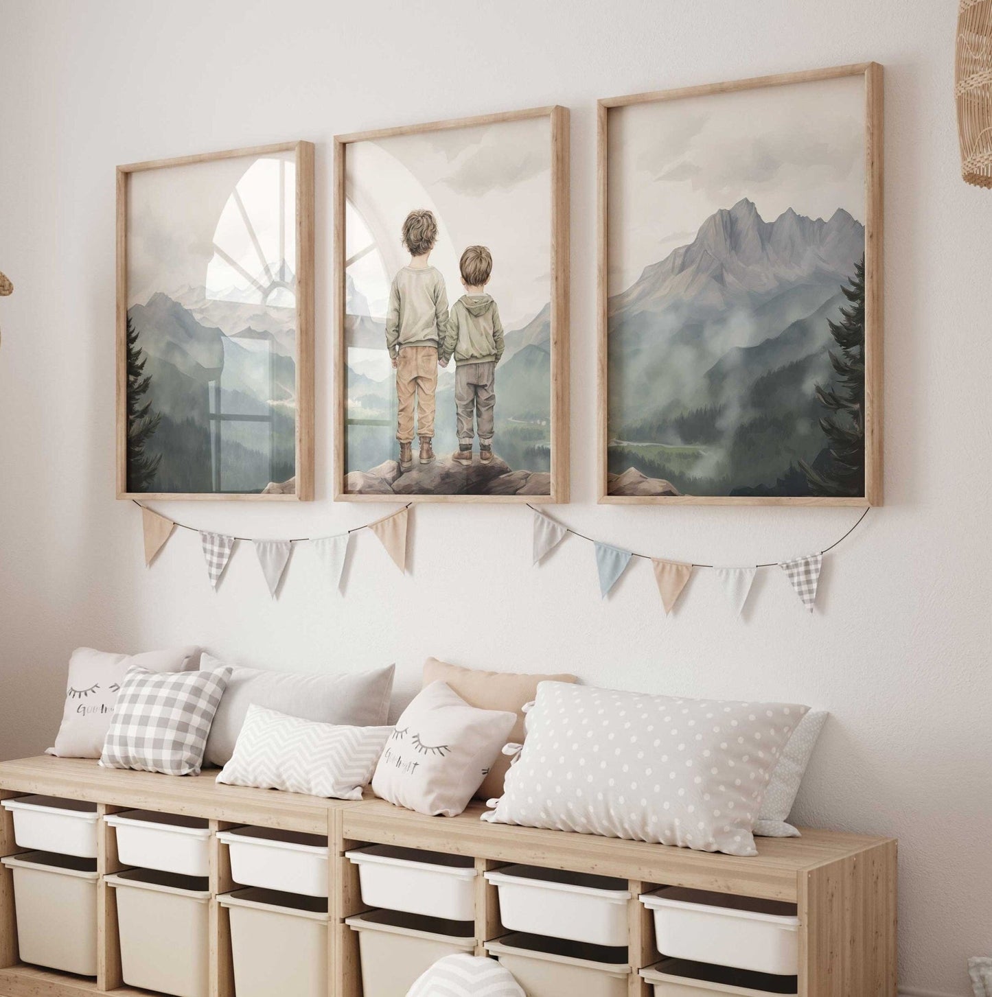 Brother Adventure Art, Triptych Prints, Siblings Mountain Decor - WildfieldPrints