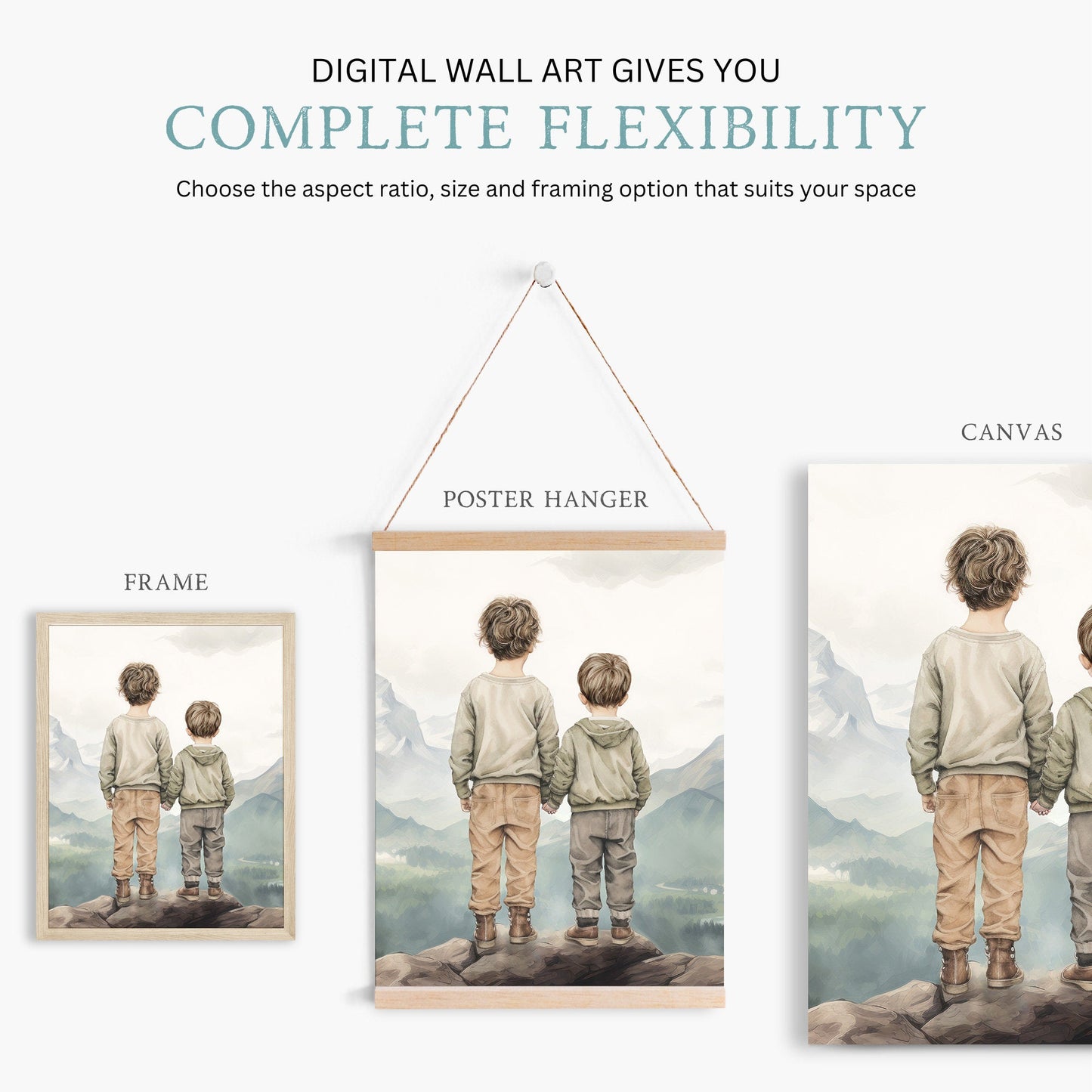 Brother Adventure Art, Triptych Prints, Siblings Mountain Decor - WildfieldPrints