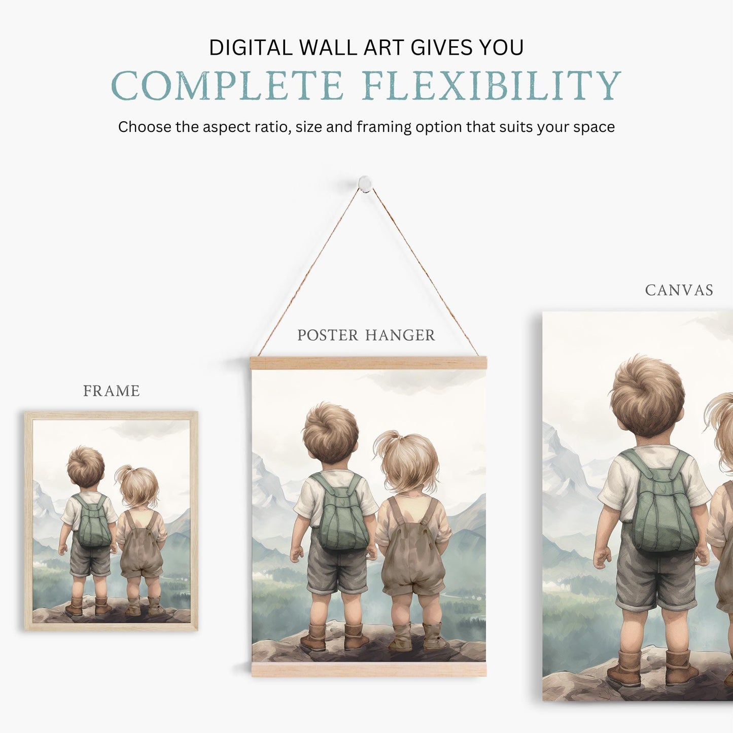 Brother and Sister Artwork, Sibling Room Decor, Nature Theme Kids Art - WildfieldPrints
