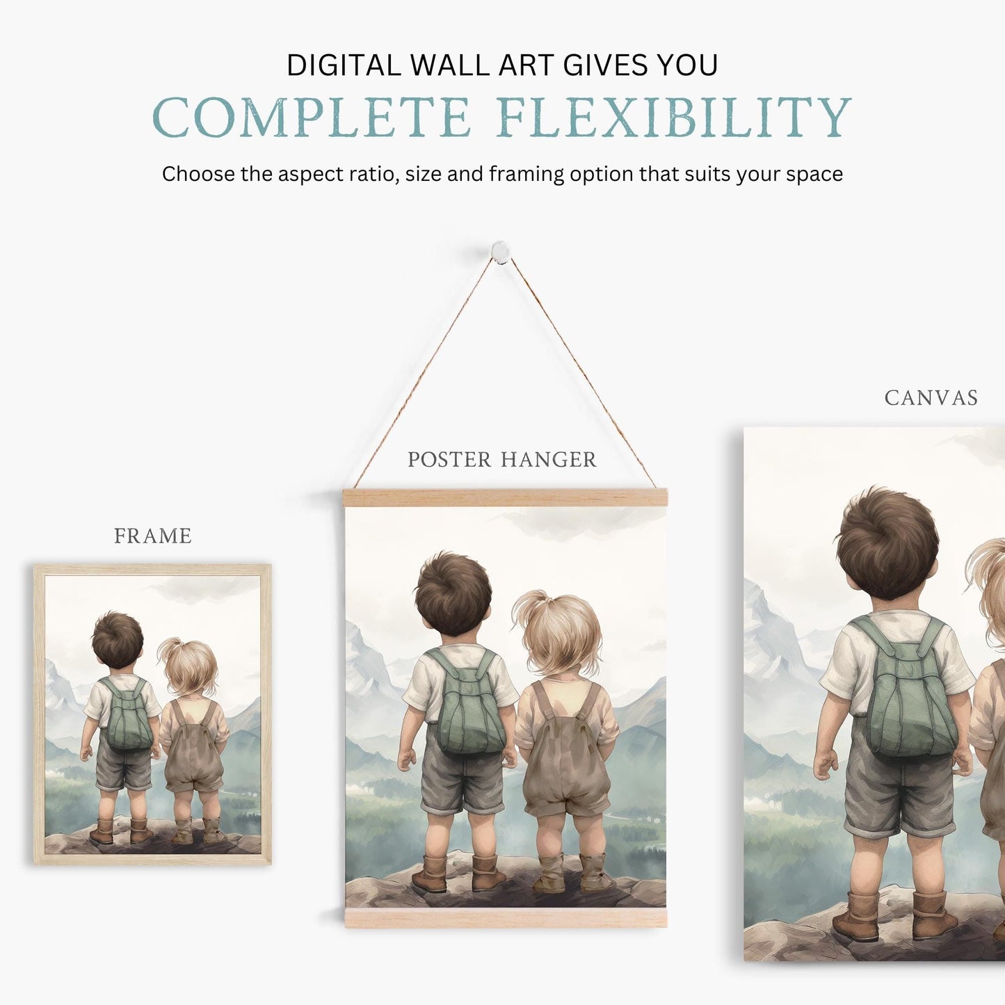 Brother and Sister Painting, Siblings Wall Decor, Nature Kids Art - WildfieldPrints