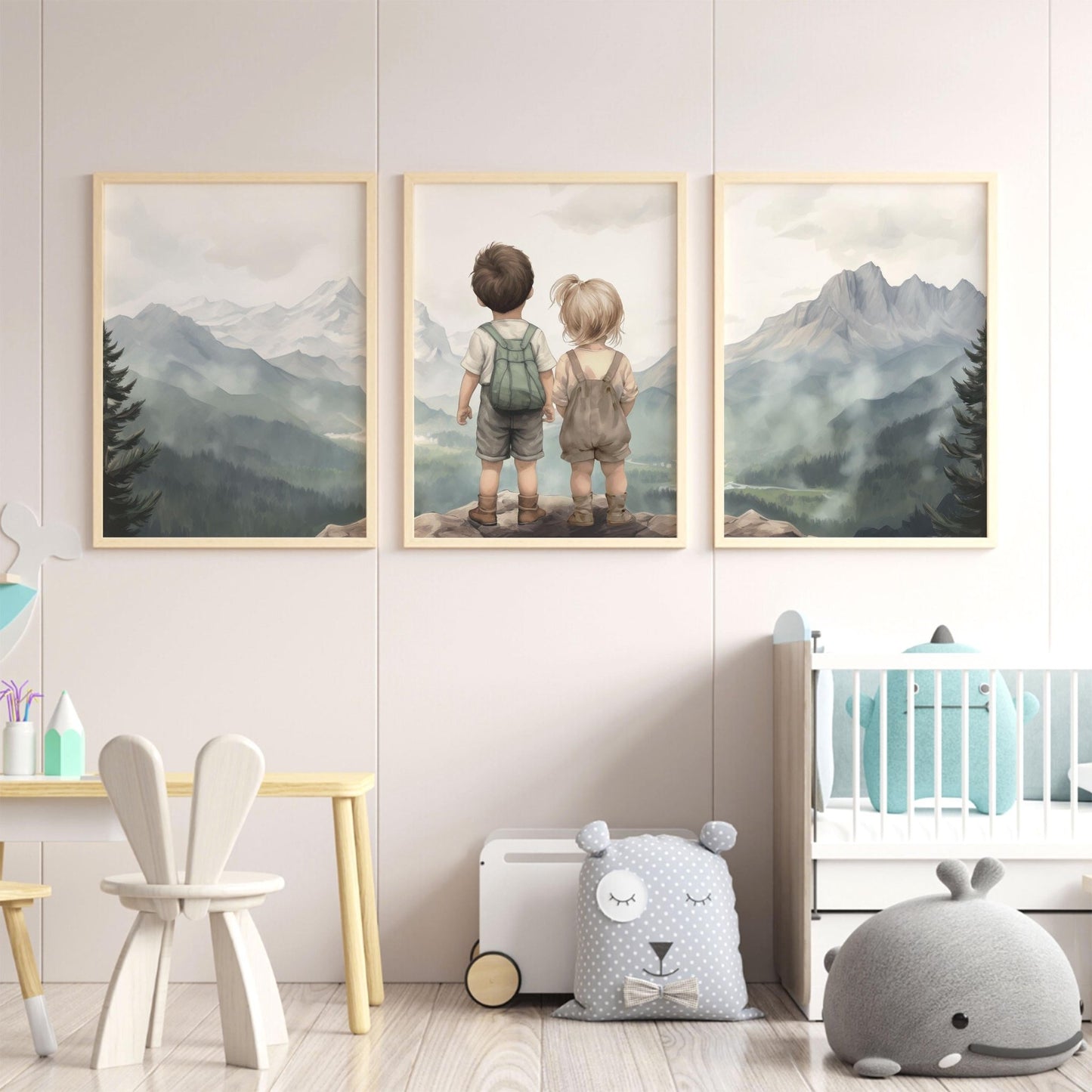 Brother and Sister Painting, Siblings Wall Decor, Nature Kids Art - WildfieldPrints