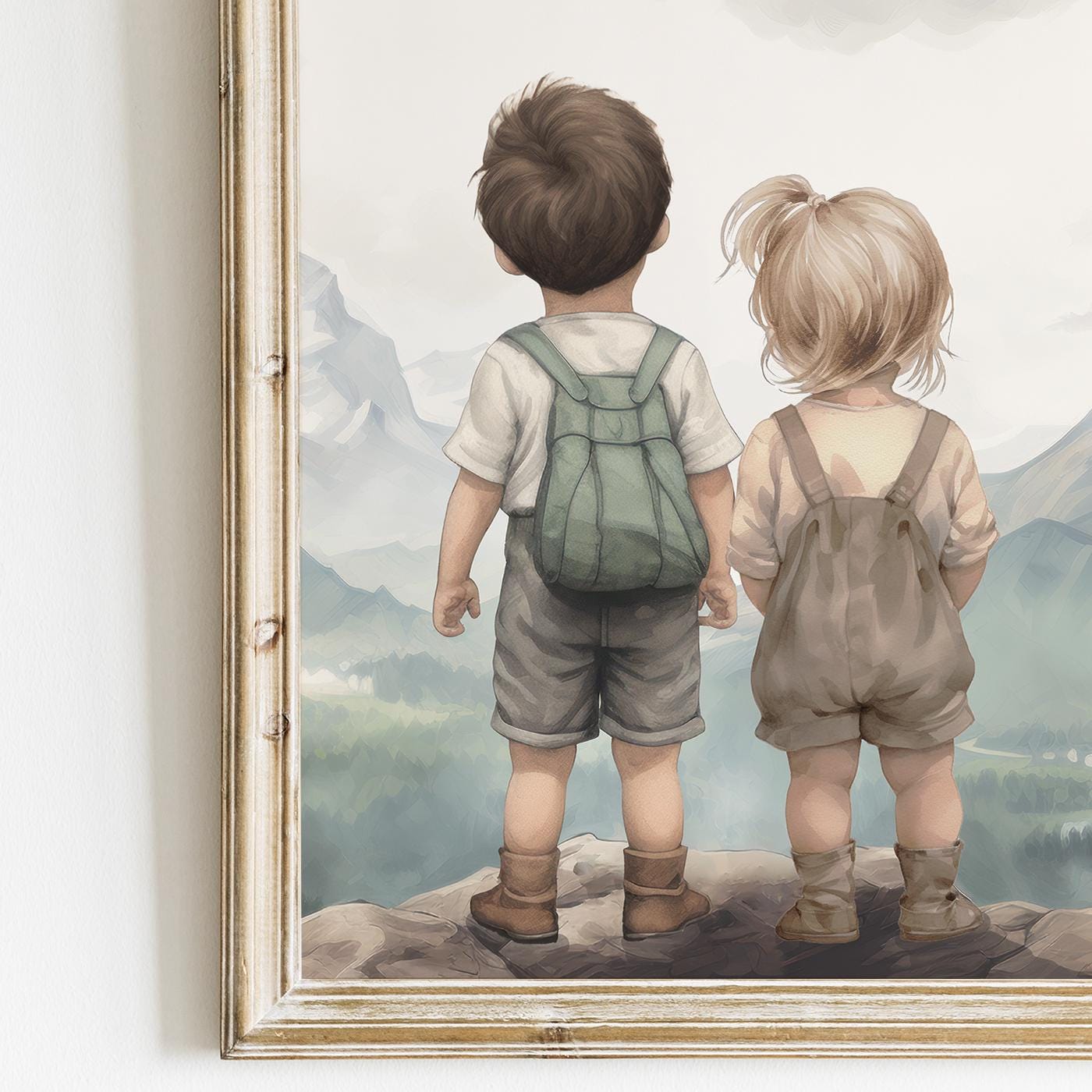 Brother and Sister Painting, Siblings Wall Decor, Nature Kids Art - WildfieldPrints