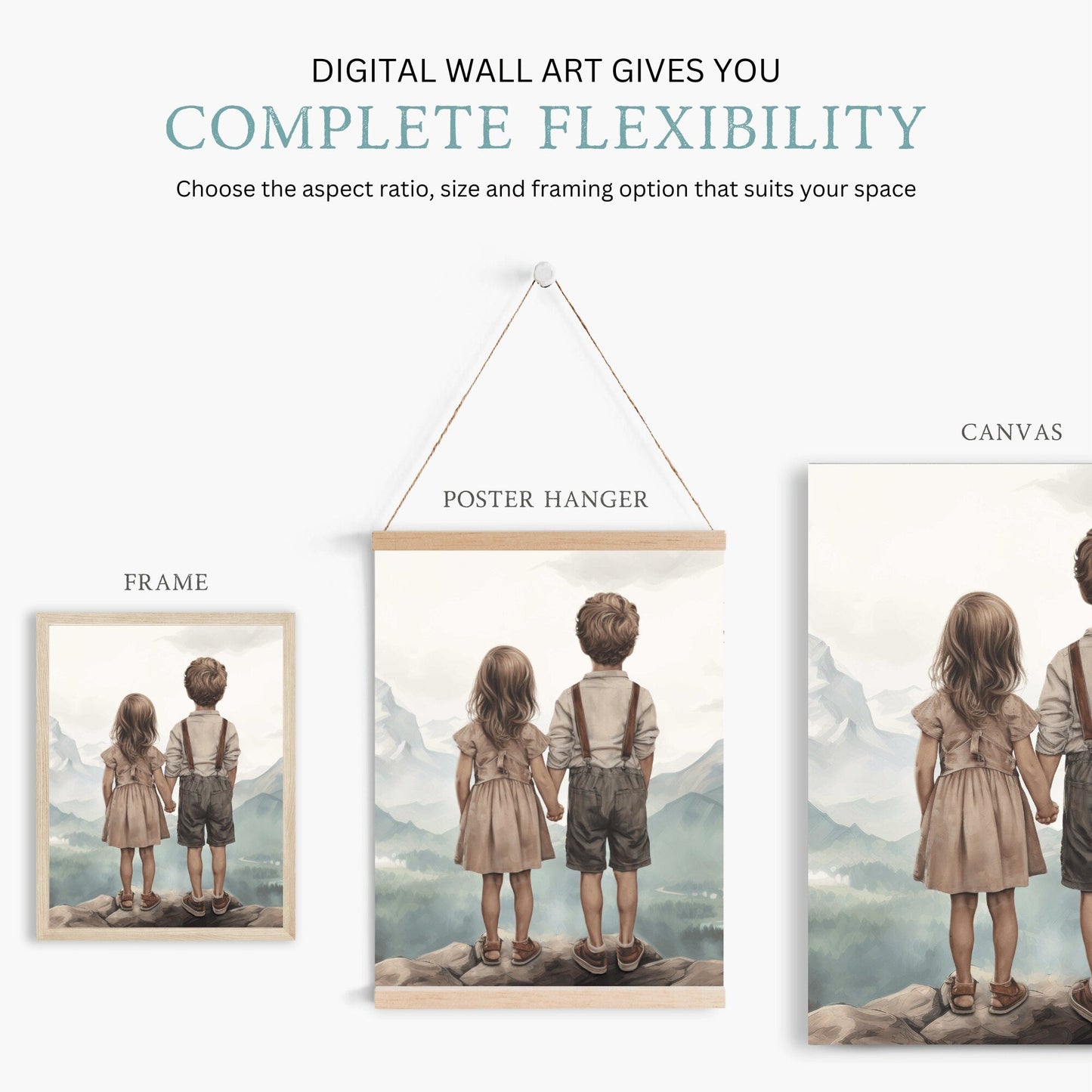 Brother and Sister Room Decor, Siblings Wall Art, Nature Paintings - WildfieldPrints