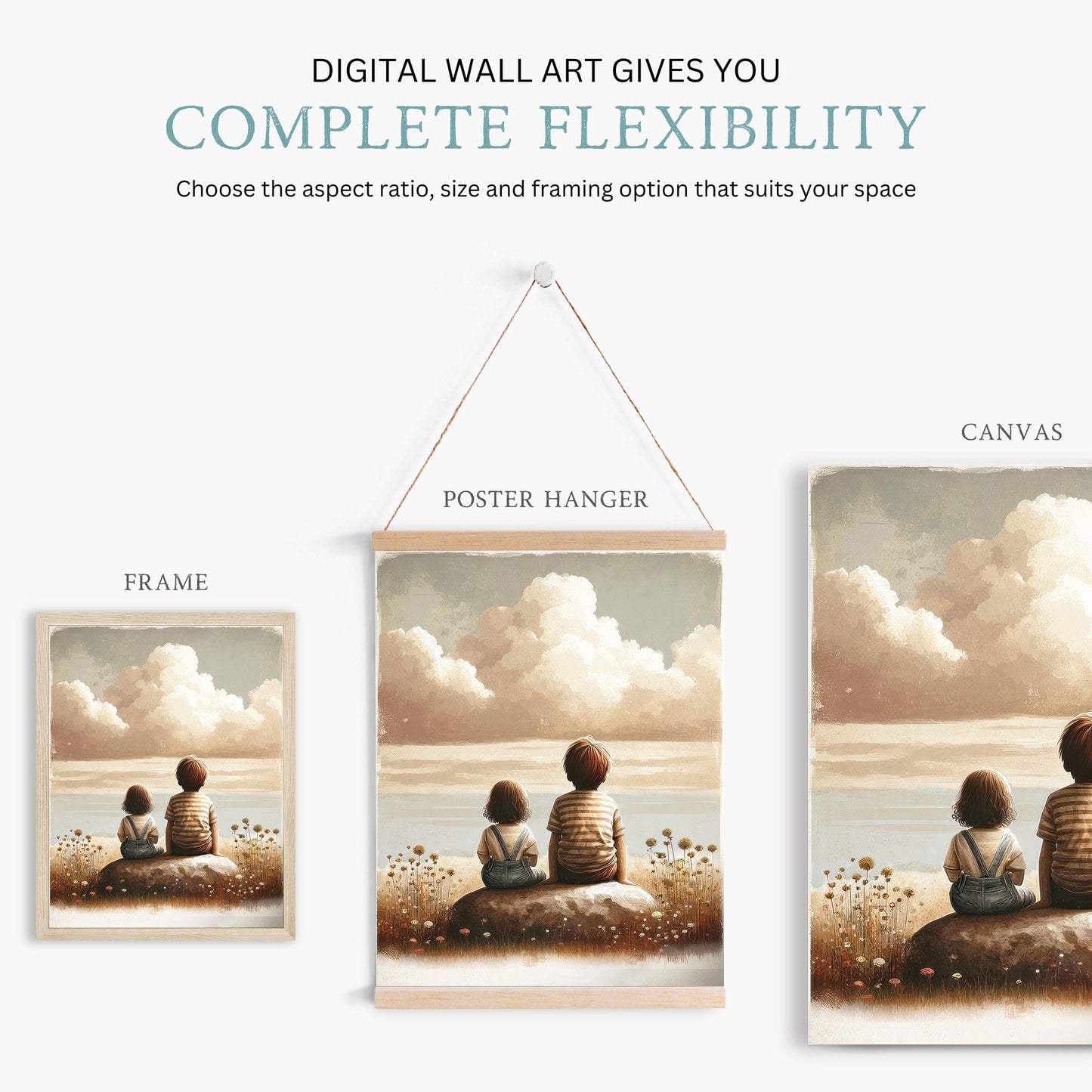 Brother and Sister Wall Art, Nature Kids Decor, Siblings Portrait - WildfieldPrints