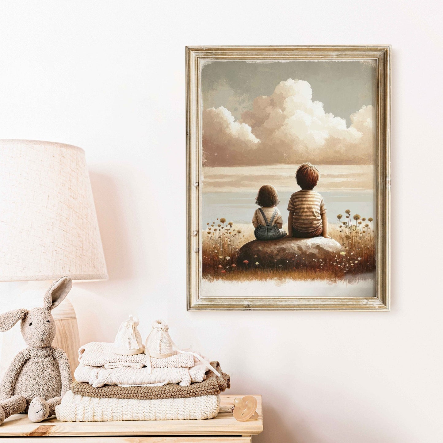 Brother and Sister Wall Art, Nature Kids Decor, Siblings Portrait - WildfieldPrints