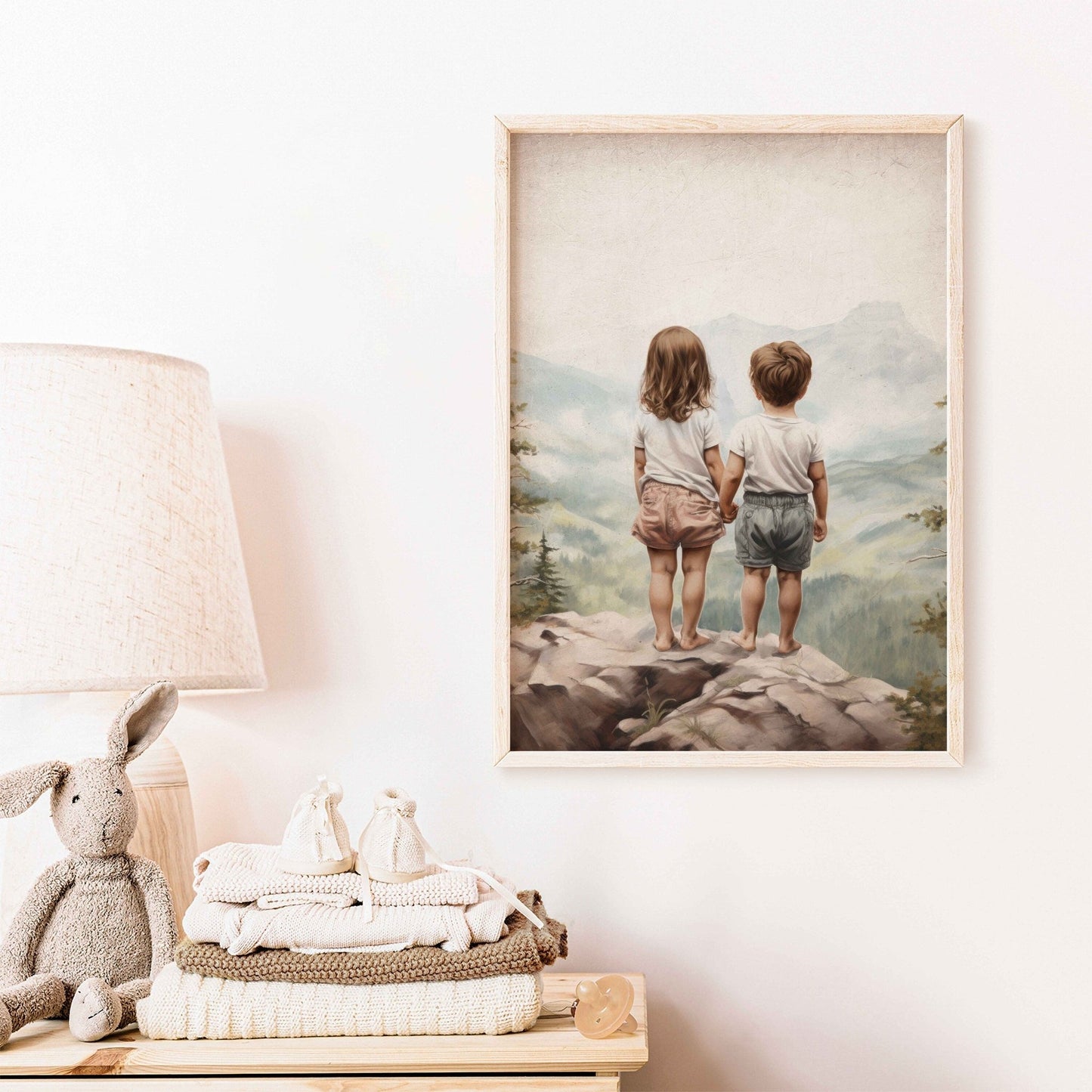 Brother and Sister Wall Art, Nature Nursery Decor, Siblings Portrait - WildfieldPrints