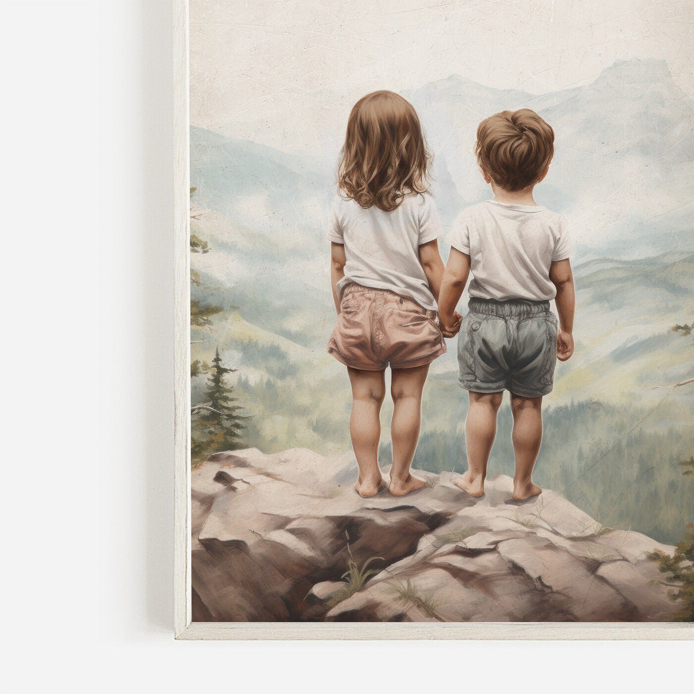 Brother and Sister Wall Art, Nature Nursery Decor, Siblings Portrait - WildfieldPrints