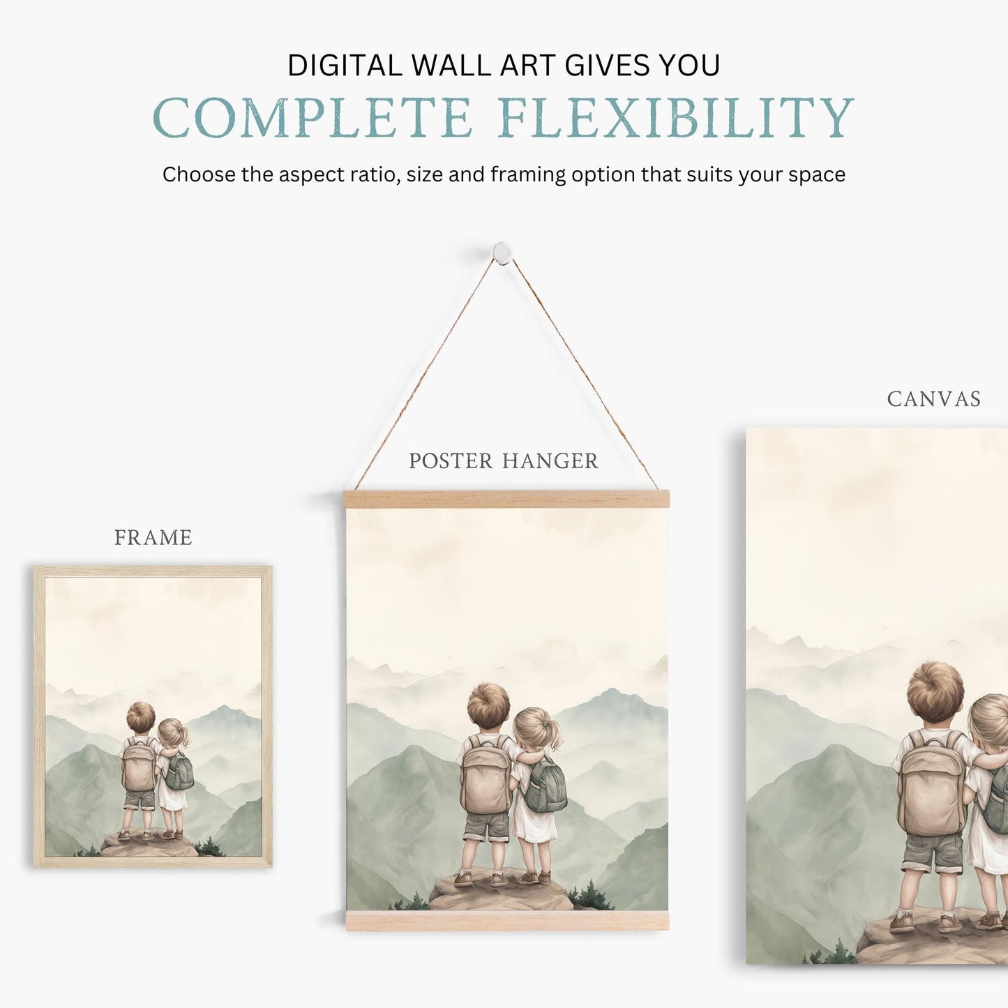 Brother and Sister Wall Art, Nature Nursery Decor, Siblings Portrait - WildfieldPrints