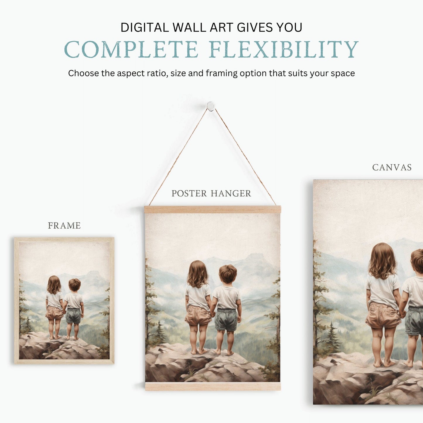Brother and Sister Wall Art, Nature Nursery Decor, Siblings Portrait - WildfieldPrints