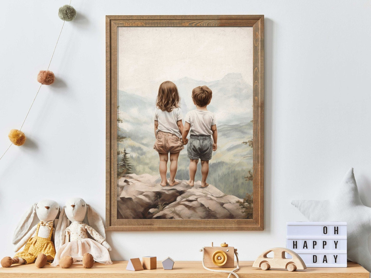Brother and Sister Wall Art, Nature Nursery Decor, Siblings Portrait - WildfieldPrints