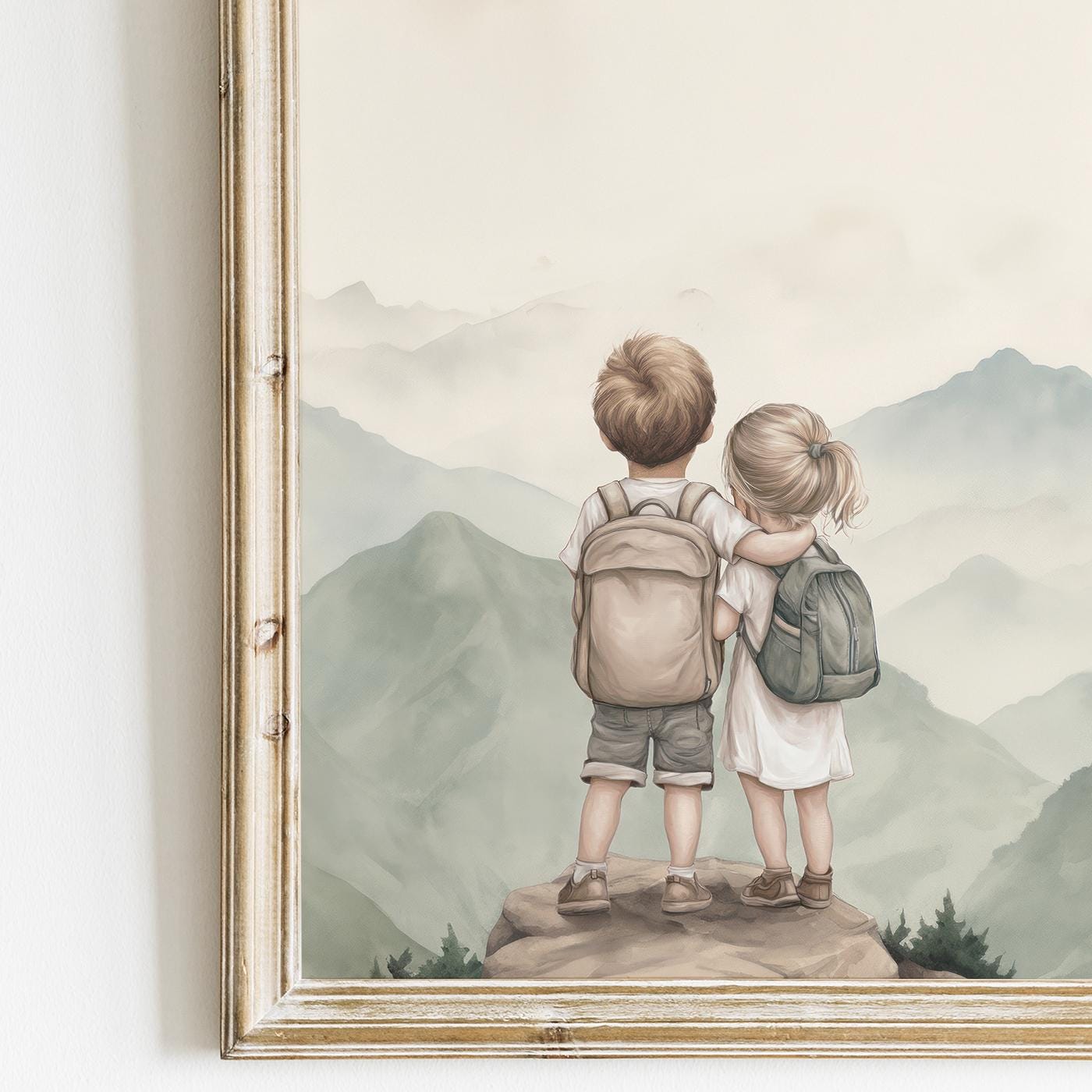Brother and Sister Wall Art, Nature Nursery Decor, Siblings Portrait - WildfieldPrints