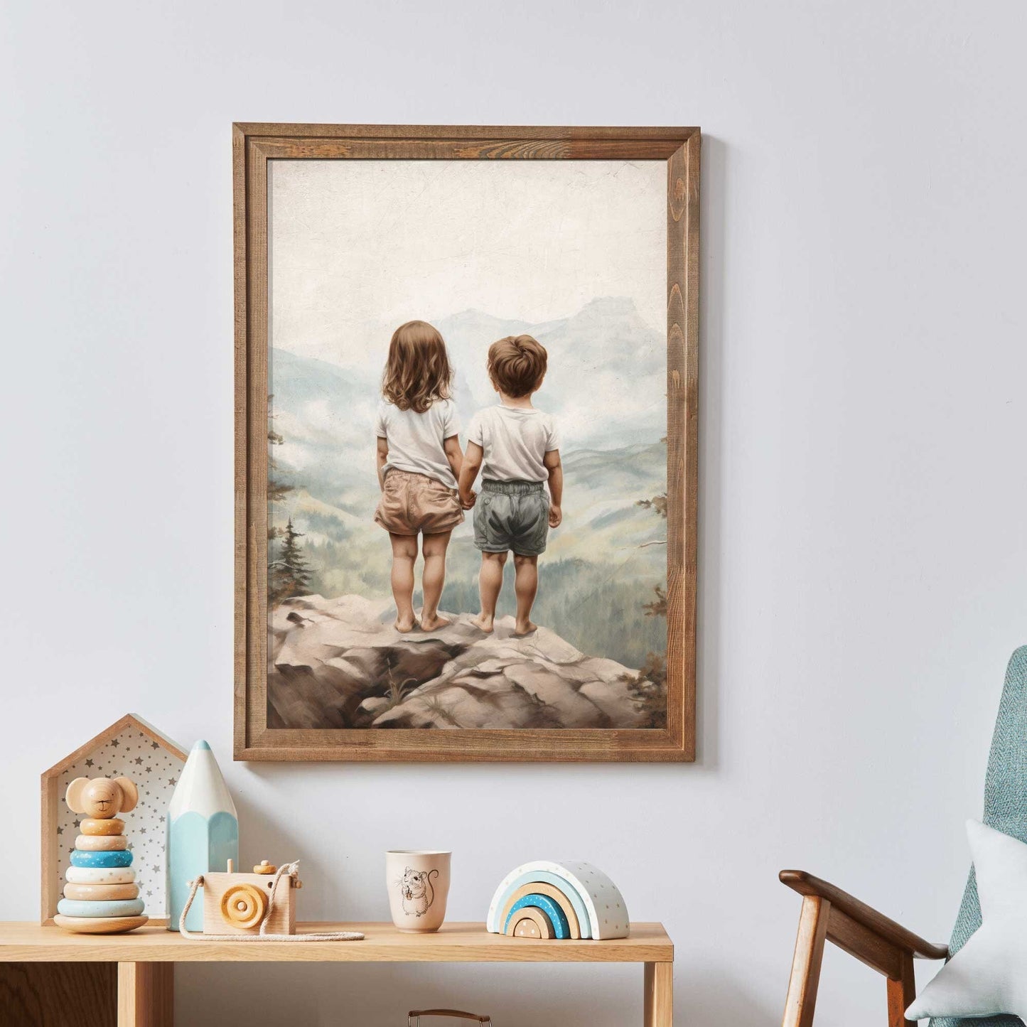 Brother and Sister Wall Art, Nature Nursery Decor, Siblings Portrait - WildfieldPrints