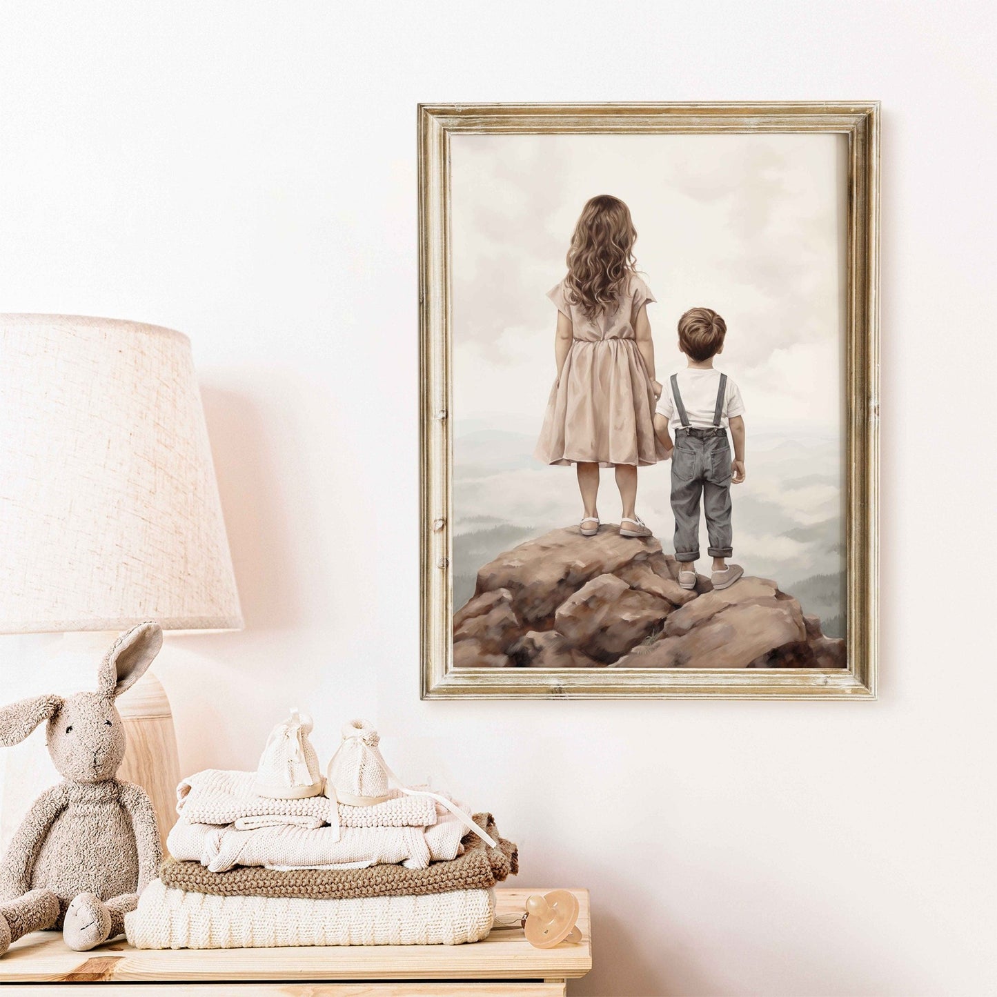 Brother and Sister Wall Art, Nursery Nature Decor, Siblings Portrait, Boy & Girl Print, Shared Brother Sister Room, Printable Kids Room Art - My Store