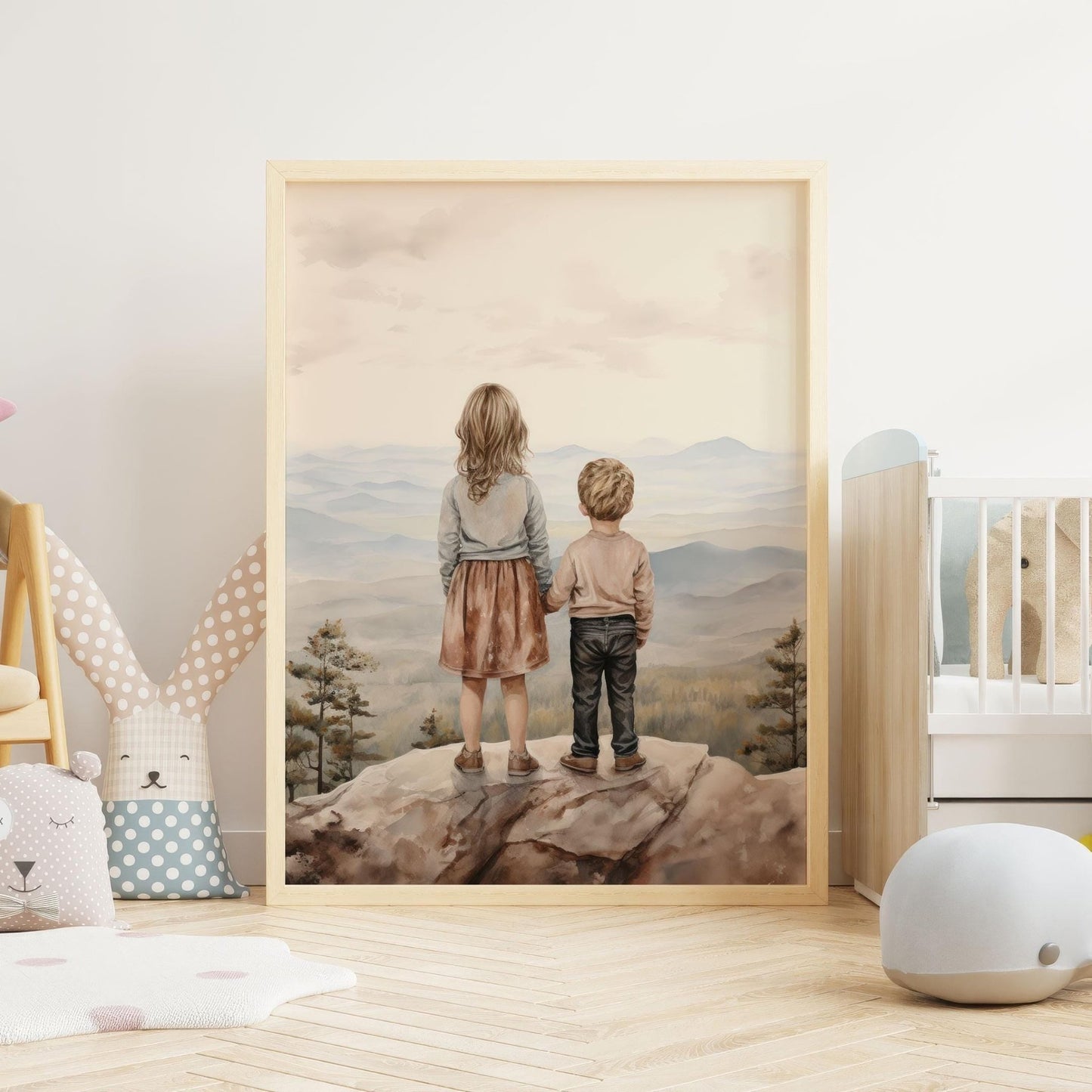 Brother and Sister Wall Art, Shared Sibling Room Decor, Portrait Print - WildfieldPrints