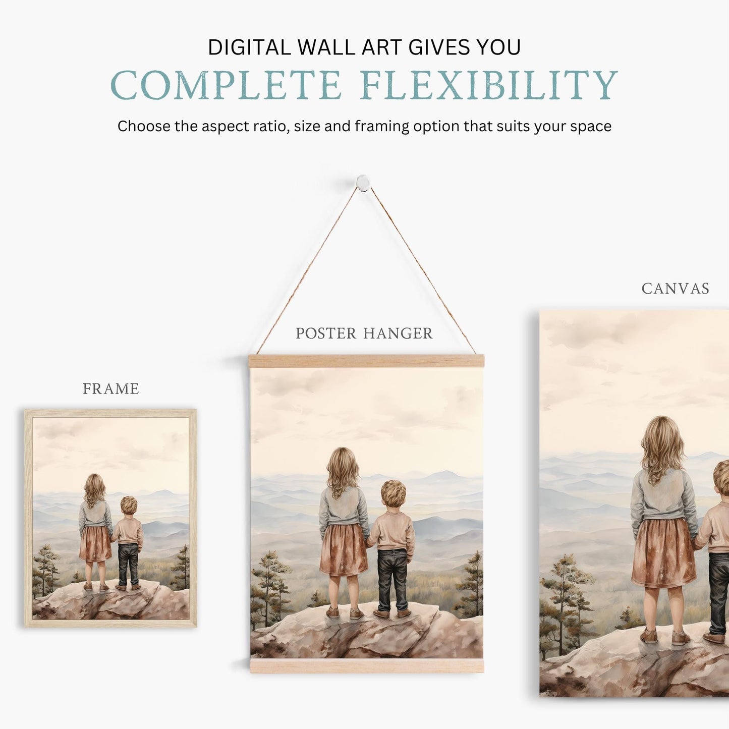 Brother and Sister Wall Art, Shared Sibling Room Decor, Portrait Print - WildfieldPrints