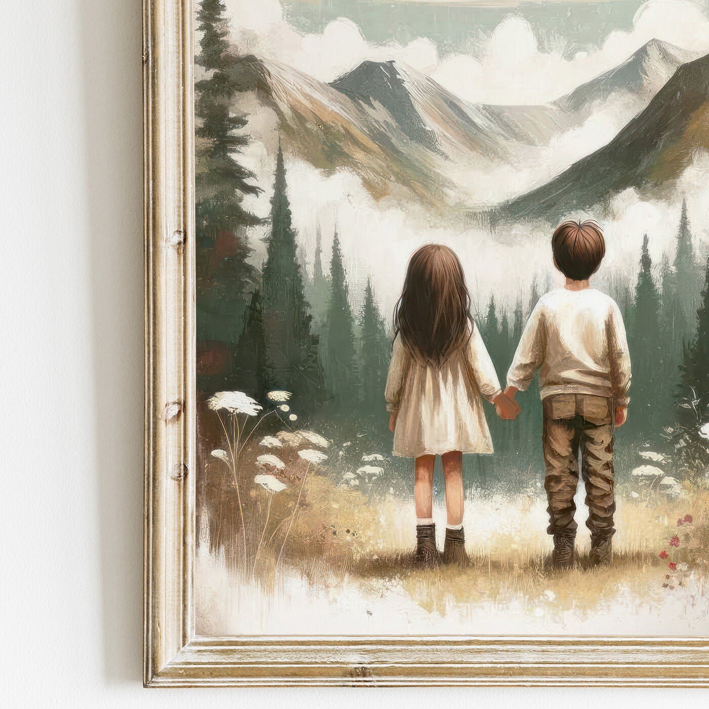 Brother and Sister Wall Art, Siblings Portraits, Boy & Girl Decor - WildfieldPrints