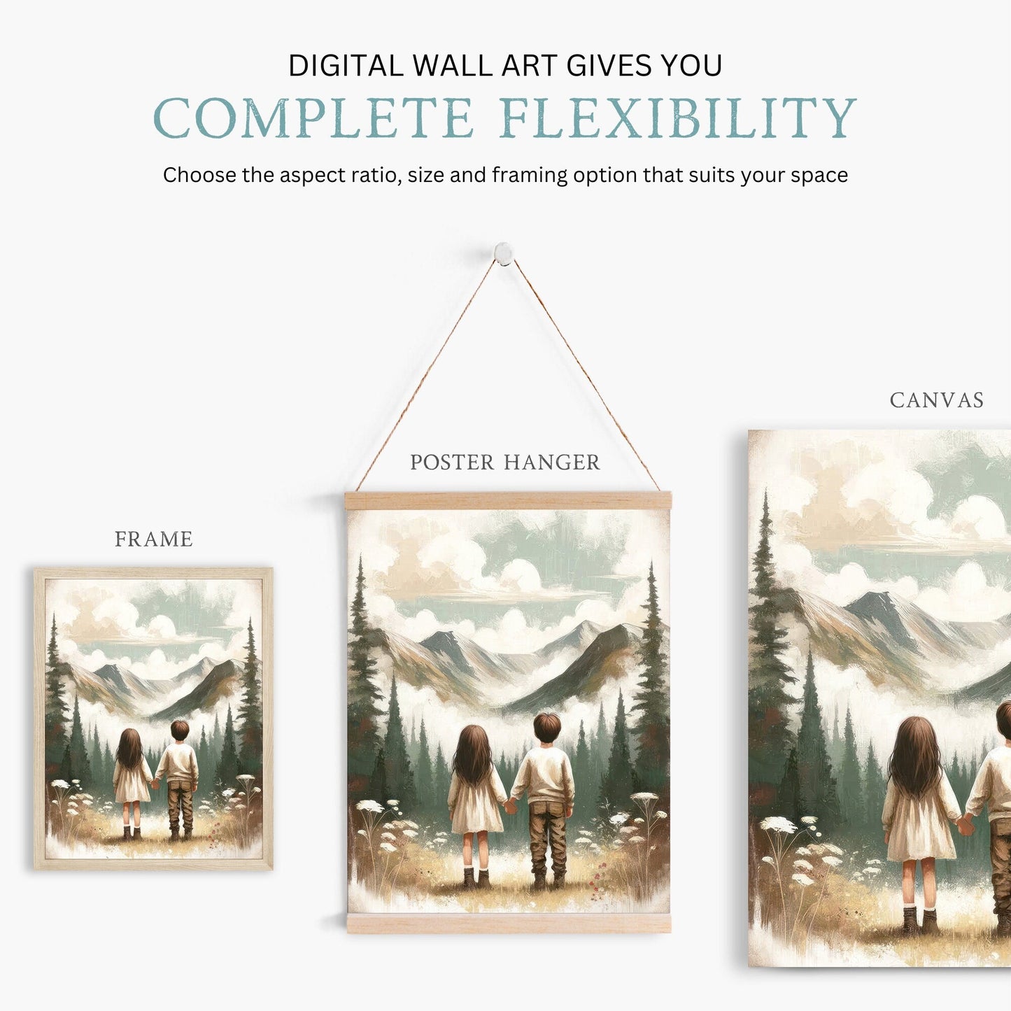 Brother and Sister Wall Art, Siblings Portraits, Boy & Girl Decor - WildfieldPrints