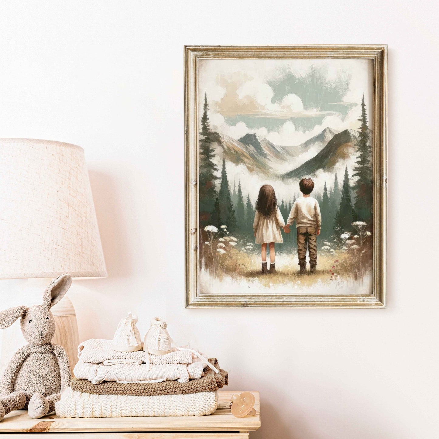 Brother and Sister Wall Art, Siblings Portraits, Boy & Girl Decor - WildfieldPrints