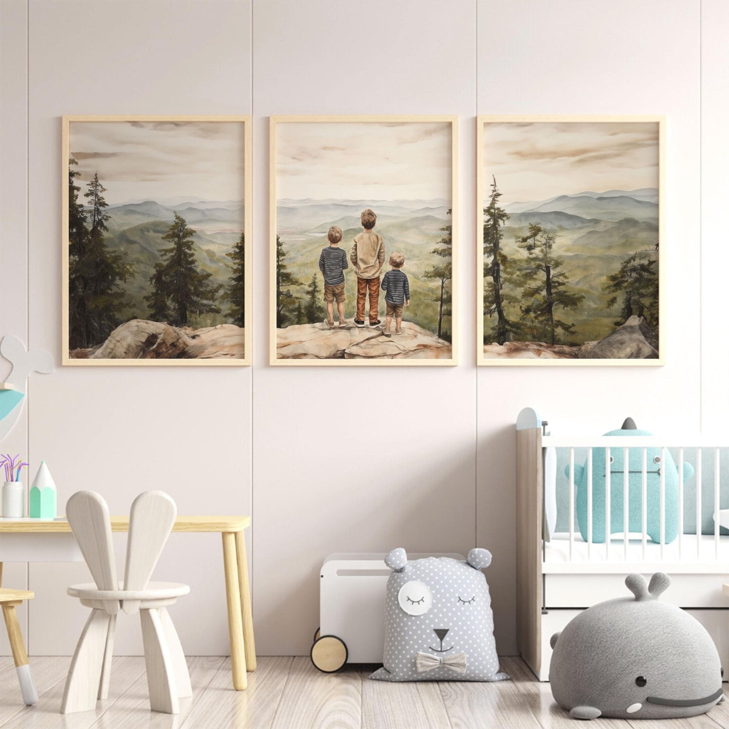 Brother Painting, Mountain Nursery Decor, Adventure Art for Kids - WildfieldPrints