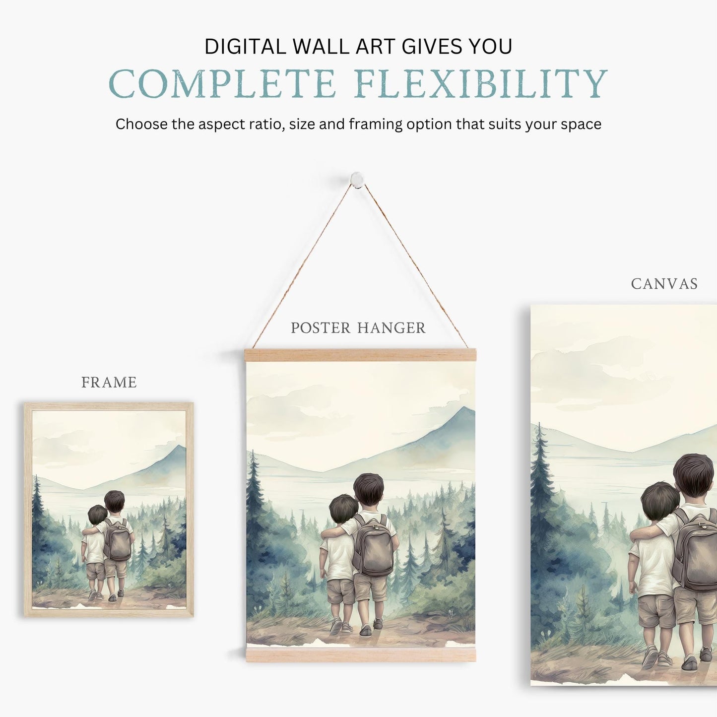 Brother Prints, Brother Room Decor, Two Young Boys Wall Art, Two Brothers, Forest Nursery Art, Boys Room Print Set of 3, Printable Wall Art - My Store