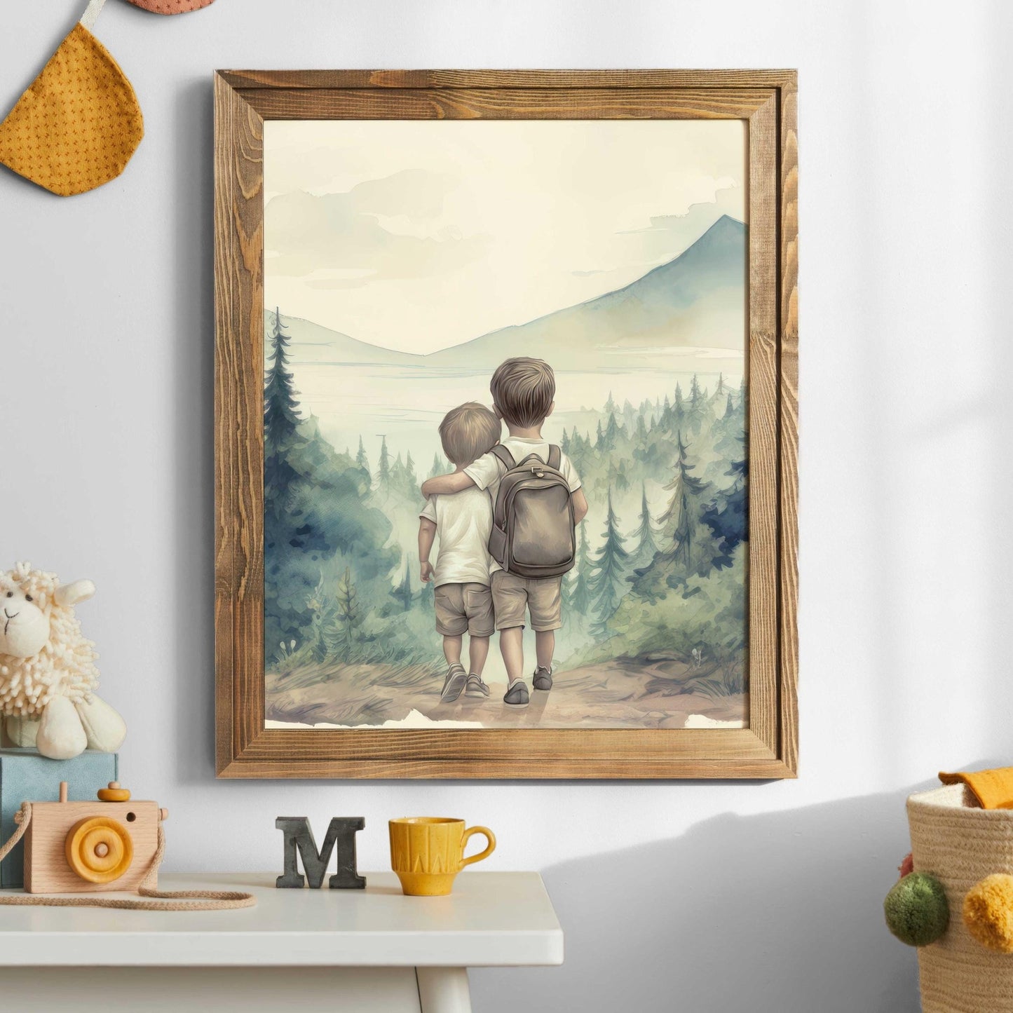 Brother Room Decor, Two Brothers Print, Forest and Mountain Art - WildfieldPrints