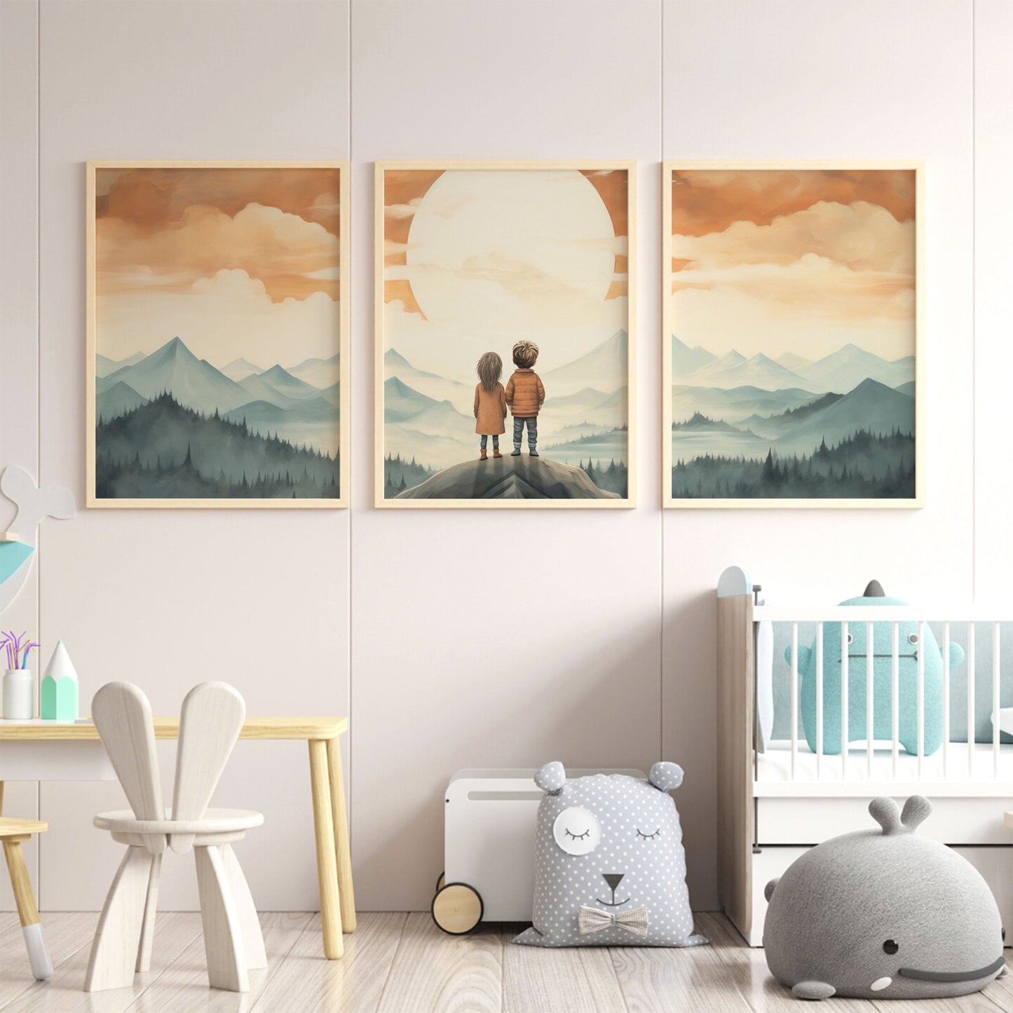 Brother & Sister Adventure Triptych Prints, Vintage Sibling Wall Decor - WildfieldPrints