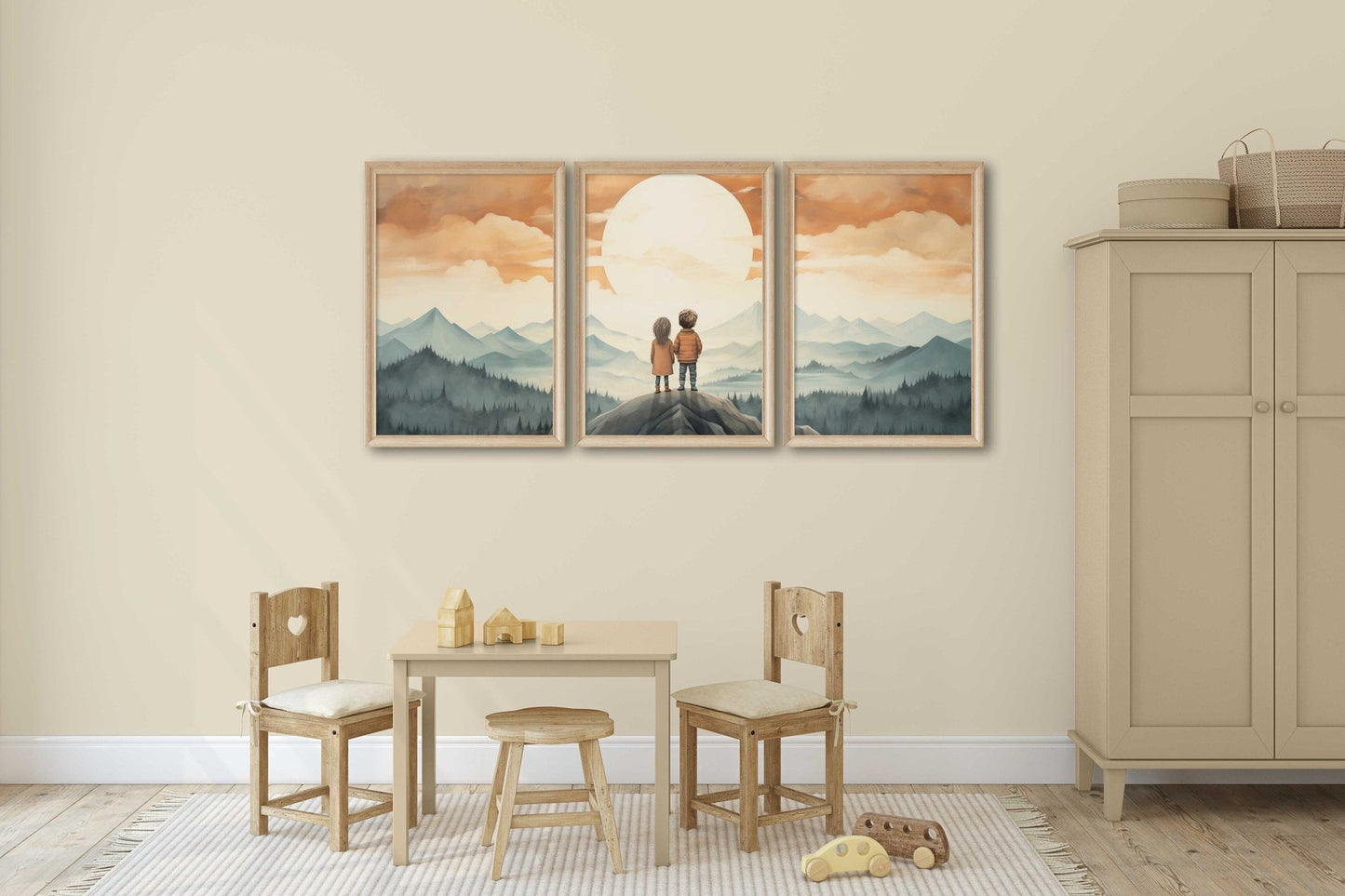Brother & Sister Adventure Triptych Prints, Vintage Sibling Wall Decor - WildfieldPrints