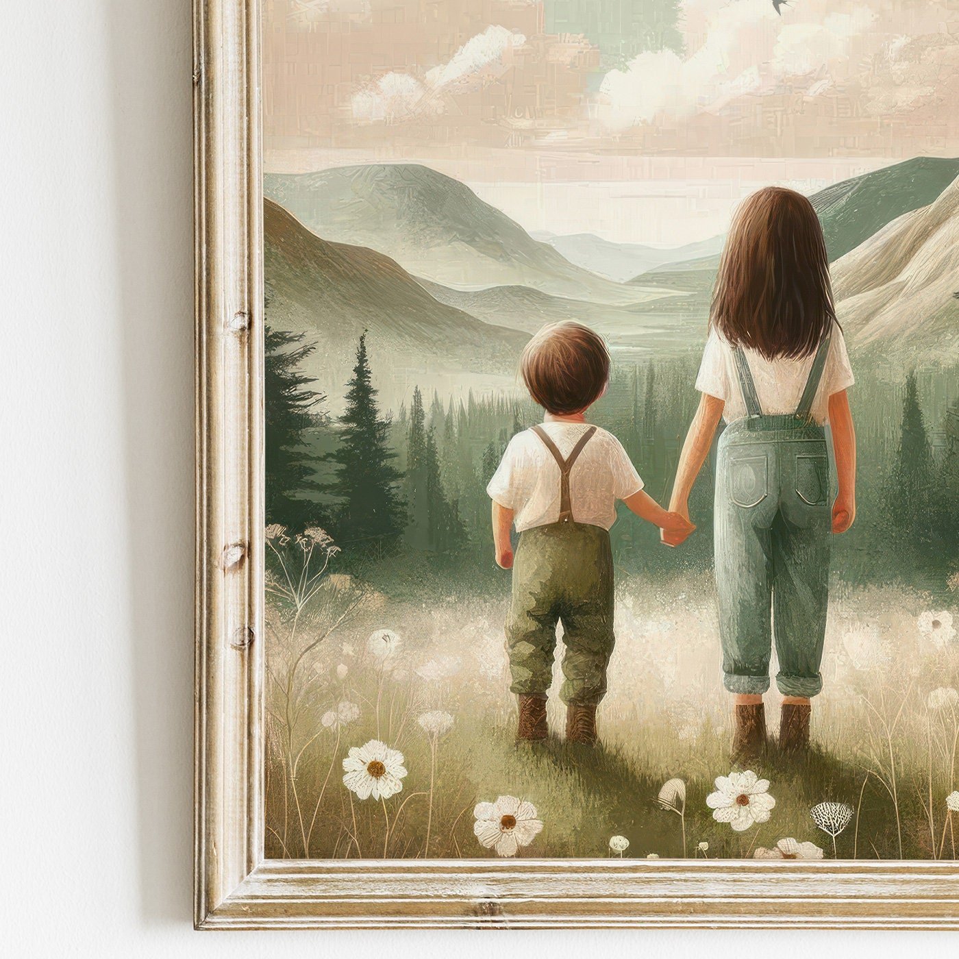 Brother & Sister Art, Siblings Adventure Decor, Mountain Theme Prints - WildfieldPrints