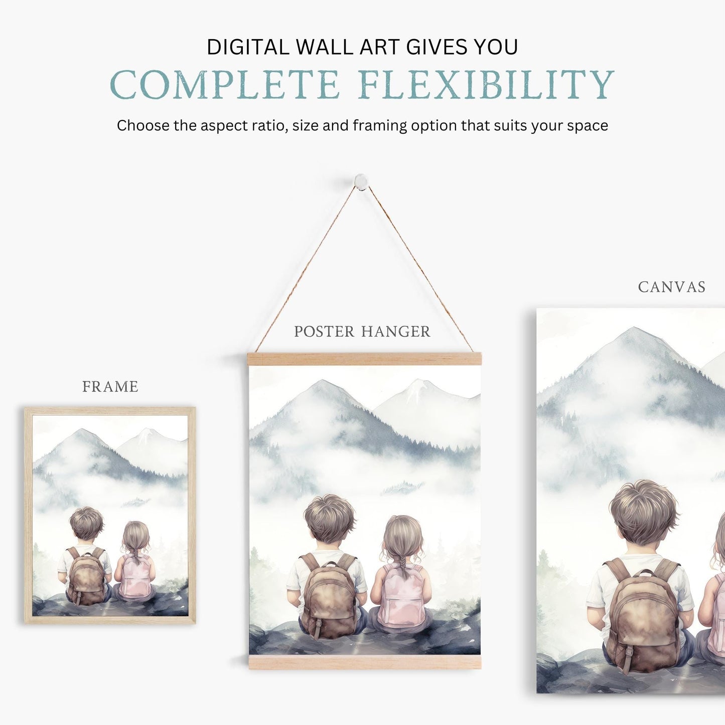 Brother & Sister Wall Art, Adventure Mountain Decor, Siblings Prints - WildfieldPrints