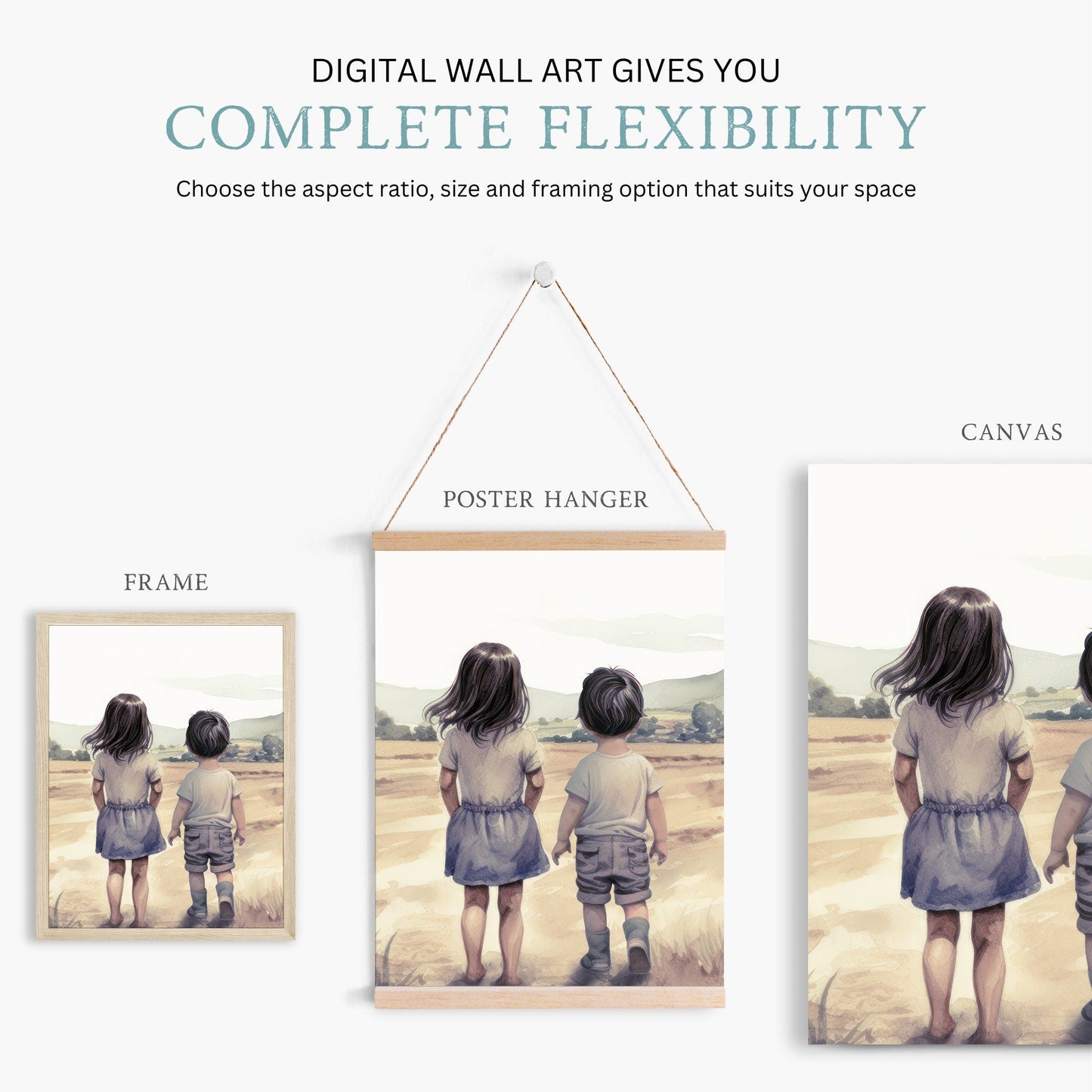 Brother & Sister Wall Art, Farmhouse Nursery Decor, Sibling Portrait - WildfieldPrints
