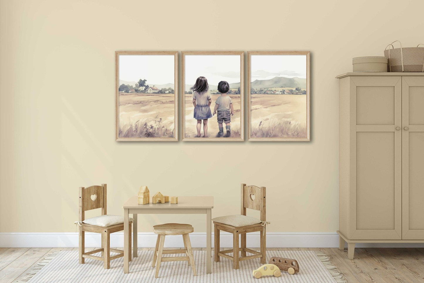 Brother & Sister Wall Art, Farmhouse Nursery Decor, Sibling Portrait - WildfieldPrints