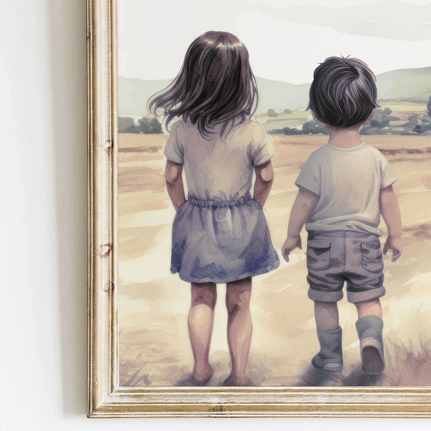 Brother & Sister Wall Art, Farmhouse Nursery Decor, Sibling Portrait - WildfieldPrints
