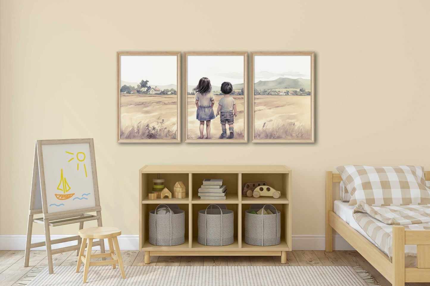Brother & Sister Wall Art, Farmhouse Nursery Decor, Sibling Portrait - WildfieldPrints