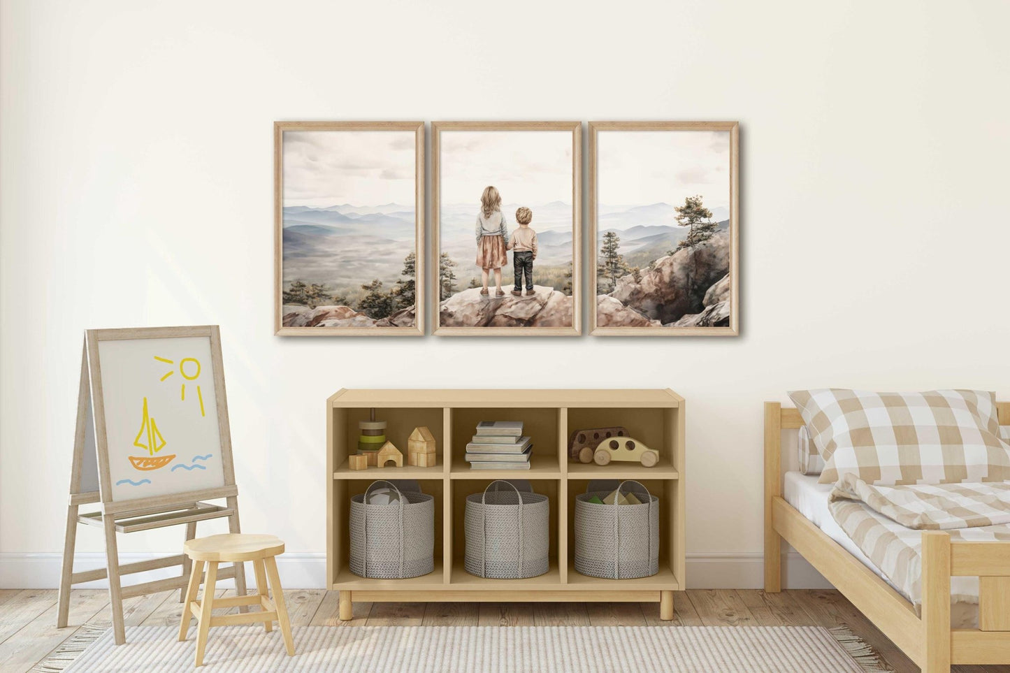Brother & Sister Wall Art, Sibling Adventure Decor, Mountain Nursery Print - WildfieldPrints
