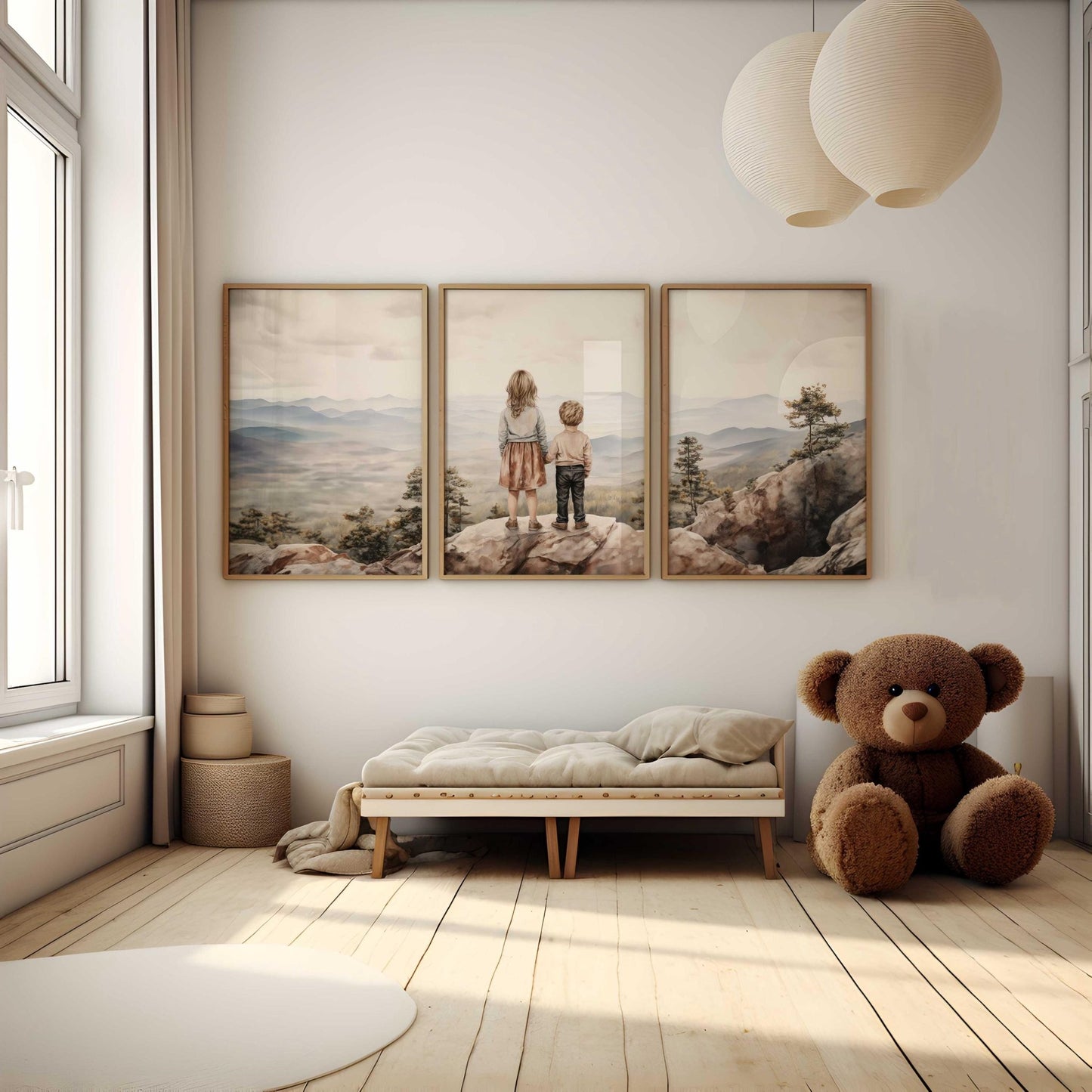 Brother & Sister Wall Art, Sibling Adventure Decor, Mountain Nursery Print - WildfieldPrints