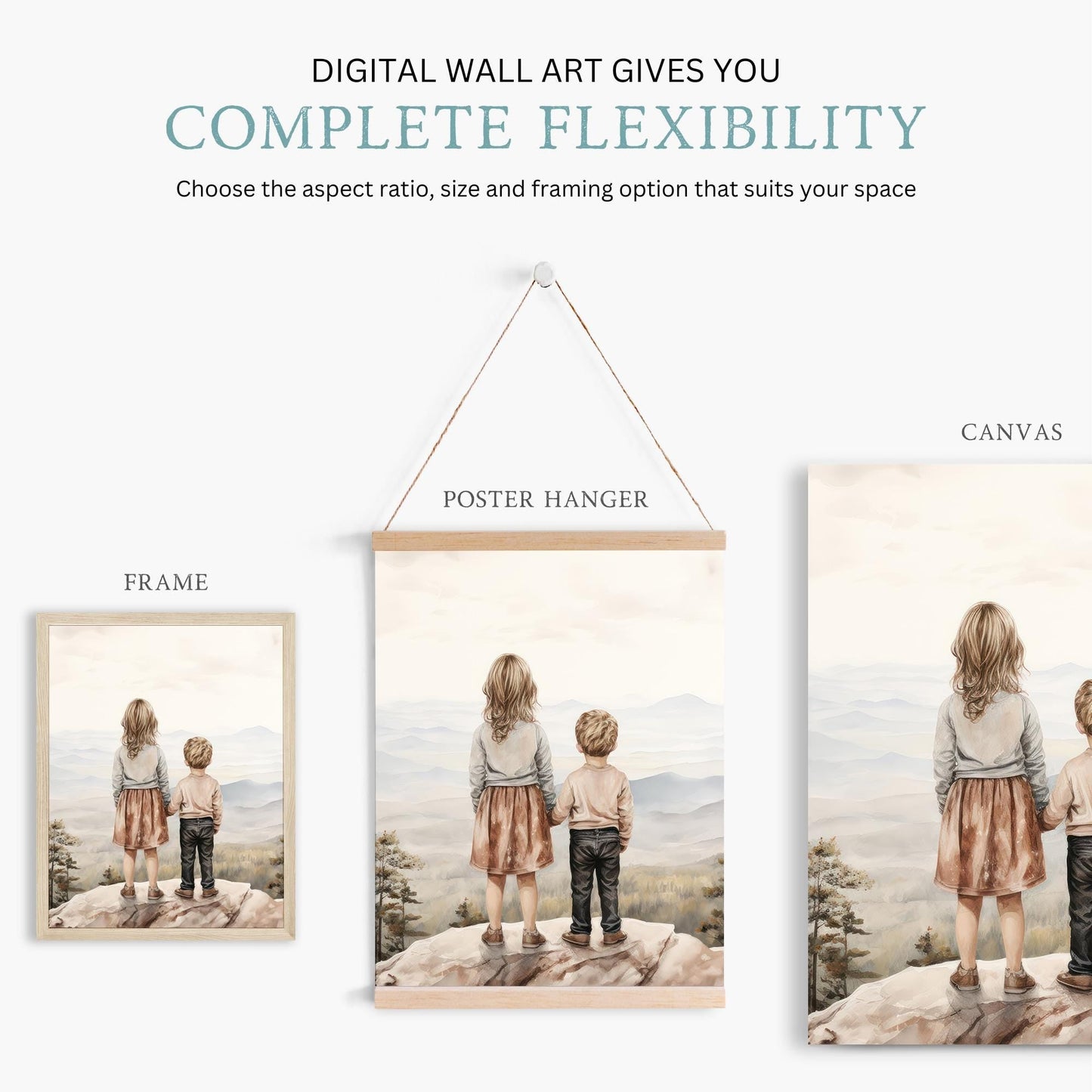 Brother & Sister Wall Art, Sibling Adventure Decor, Mountain Nursery Print - WildfieldPrints