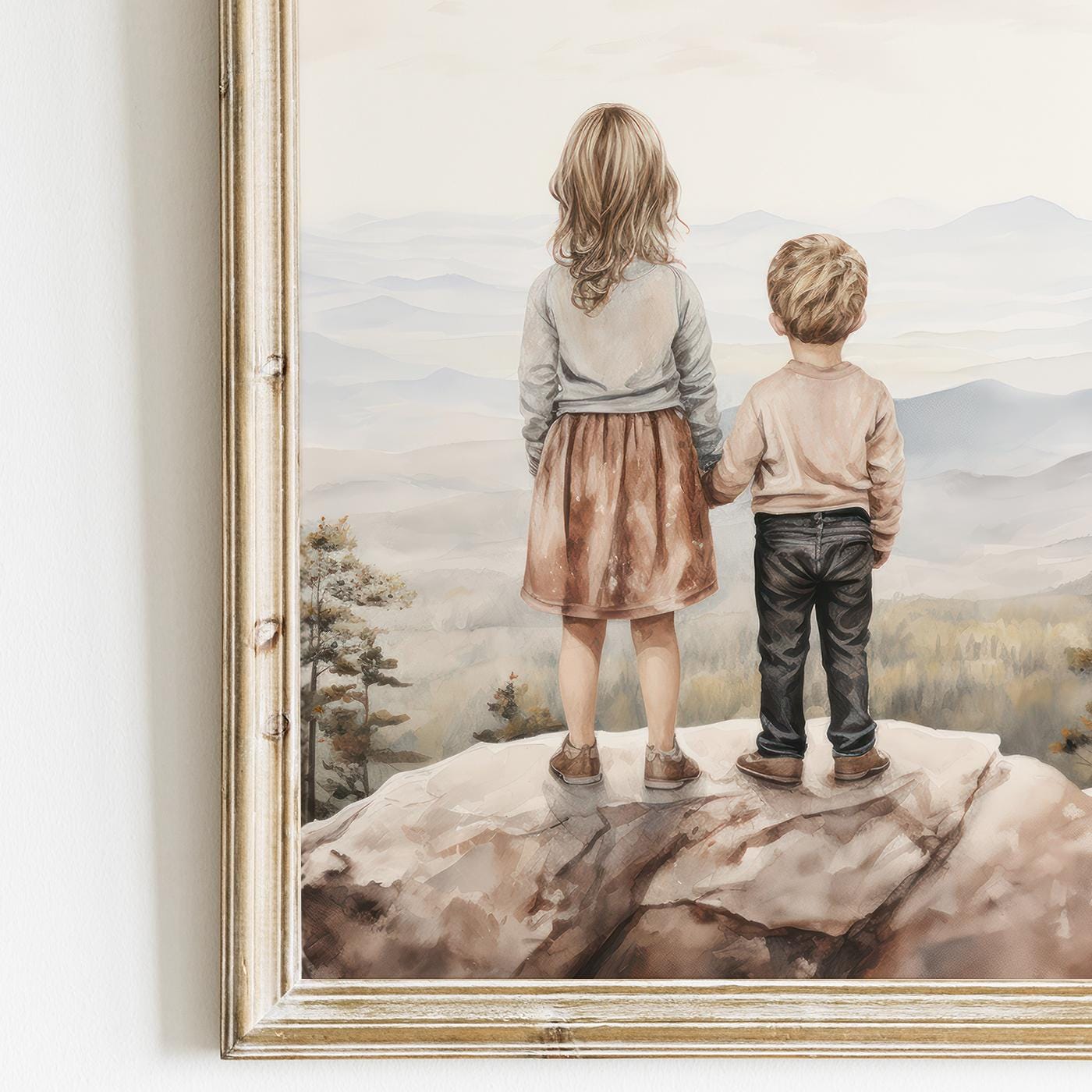 Brother & Sister Wall Art, Sibling Adventure Decor, Mountain Nursery Print - WildfieldPrints