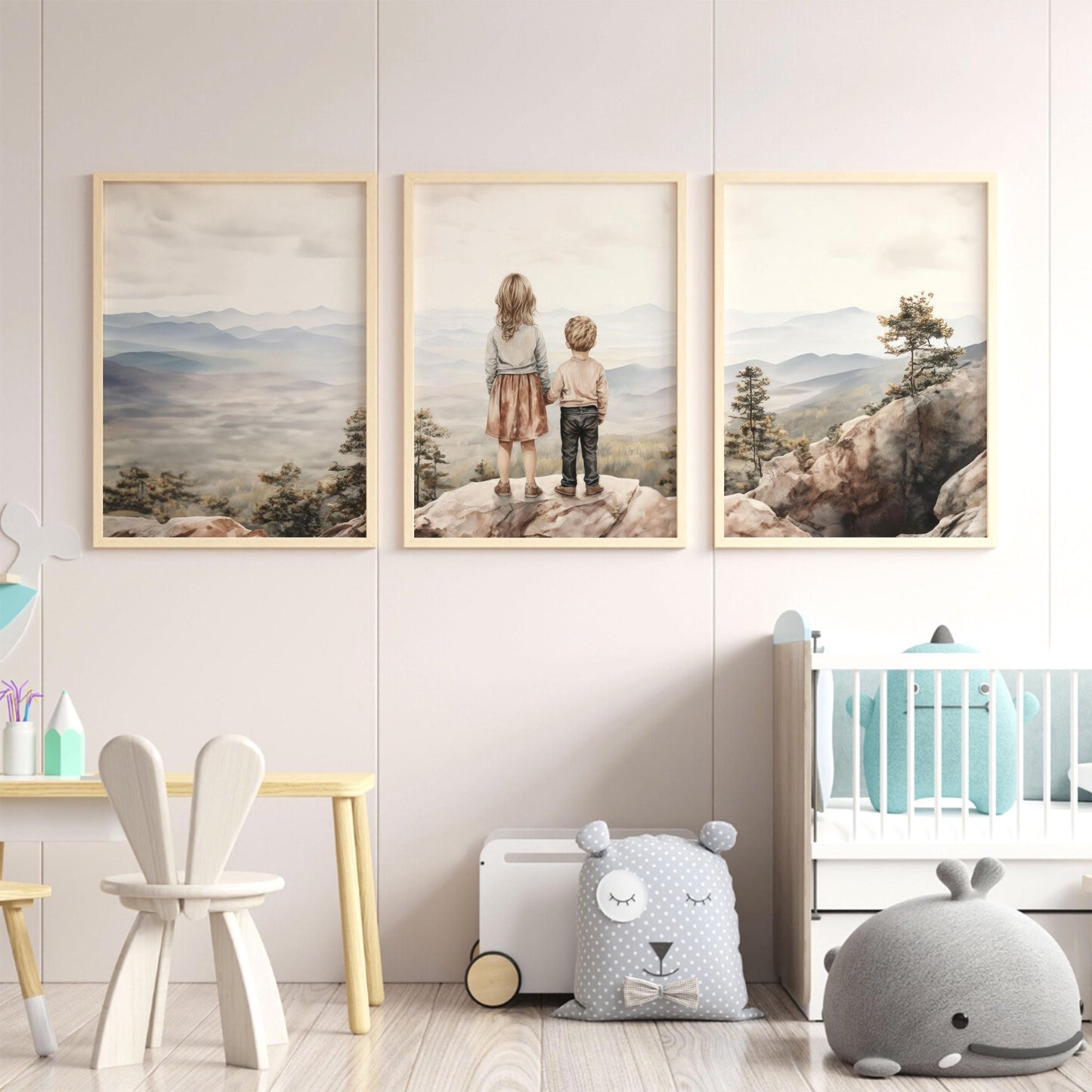 Brother & Sister Wall Art, Sibling Adventure Decor, Mountain Nursery Print - WildfieldPrints